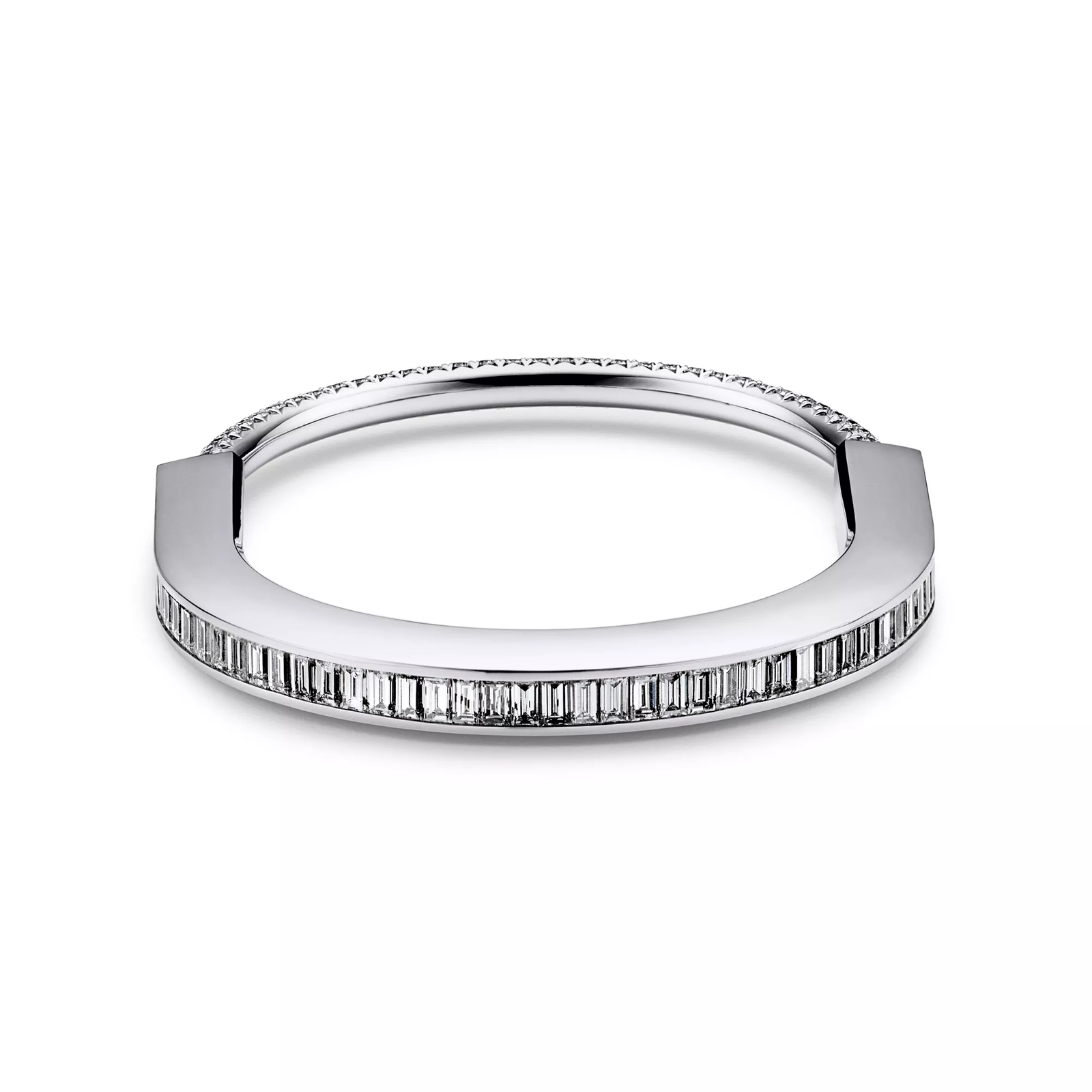 Bangle in White Gold with Baguette and Pave Diamonds