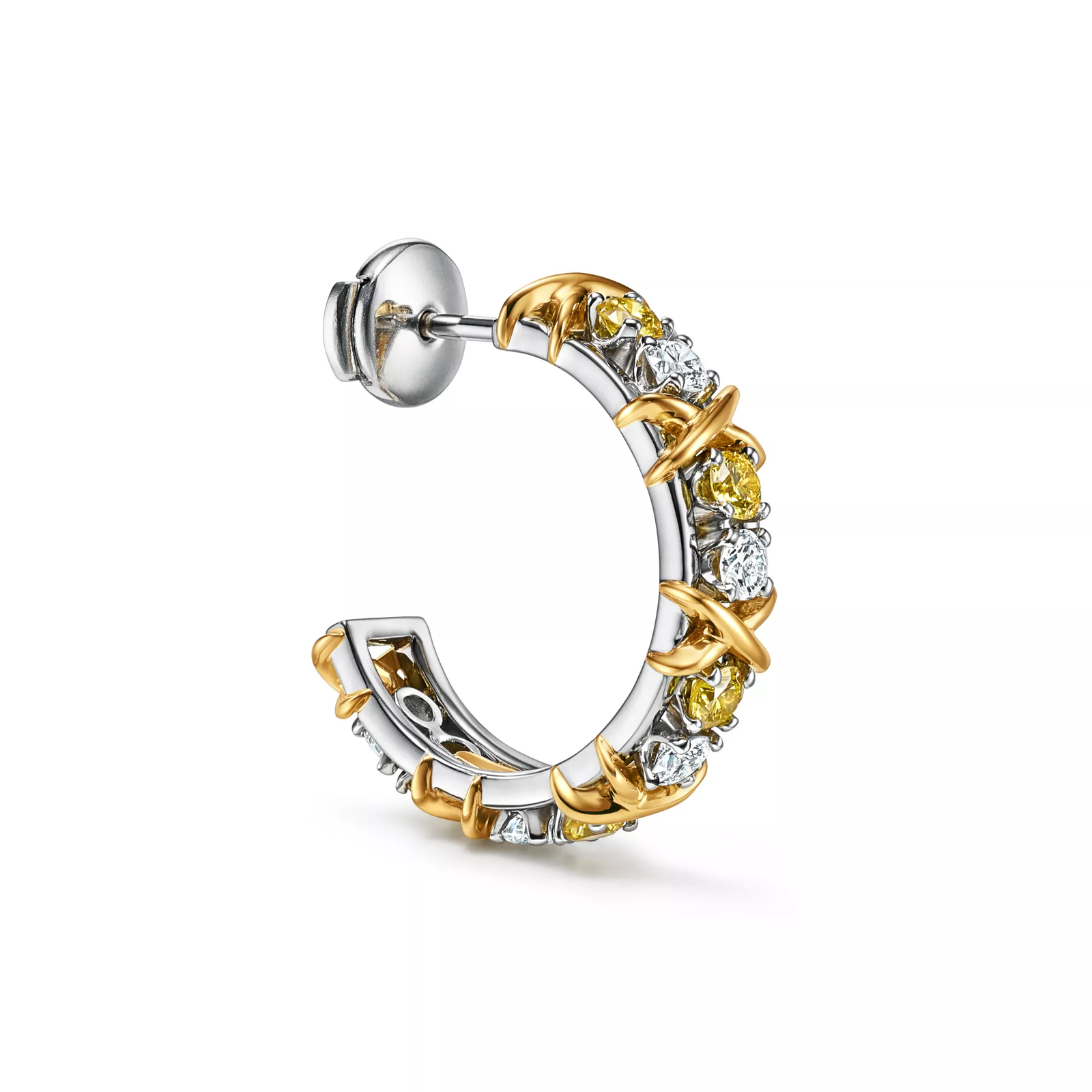 Hoop Earrings with Yellow and White Diamonds