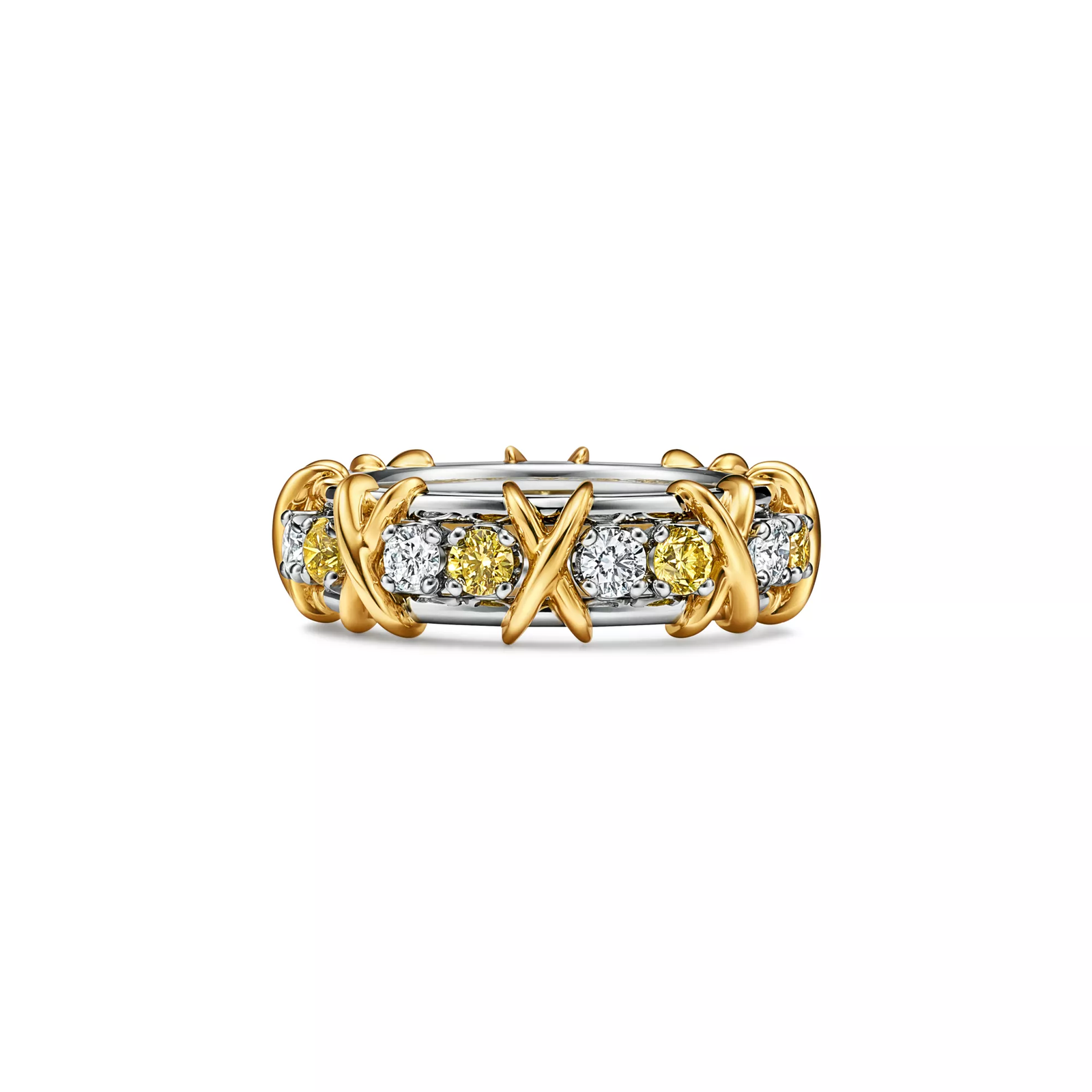 Ring with Yellow and White Diamonds