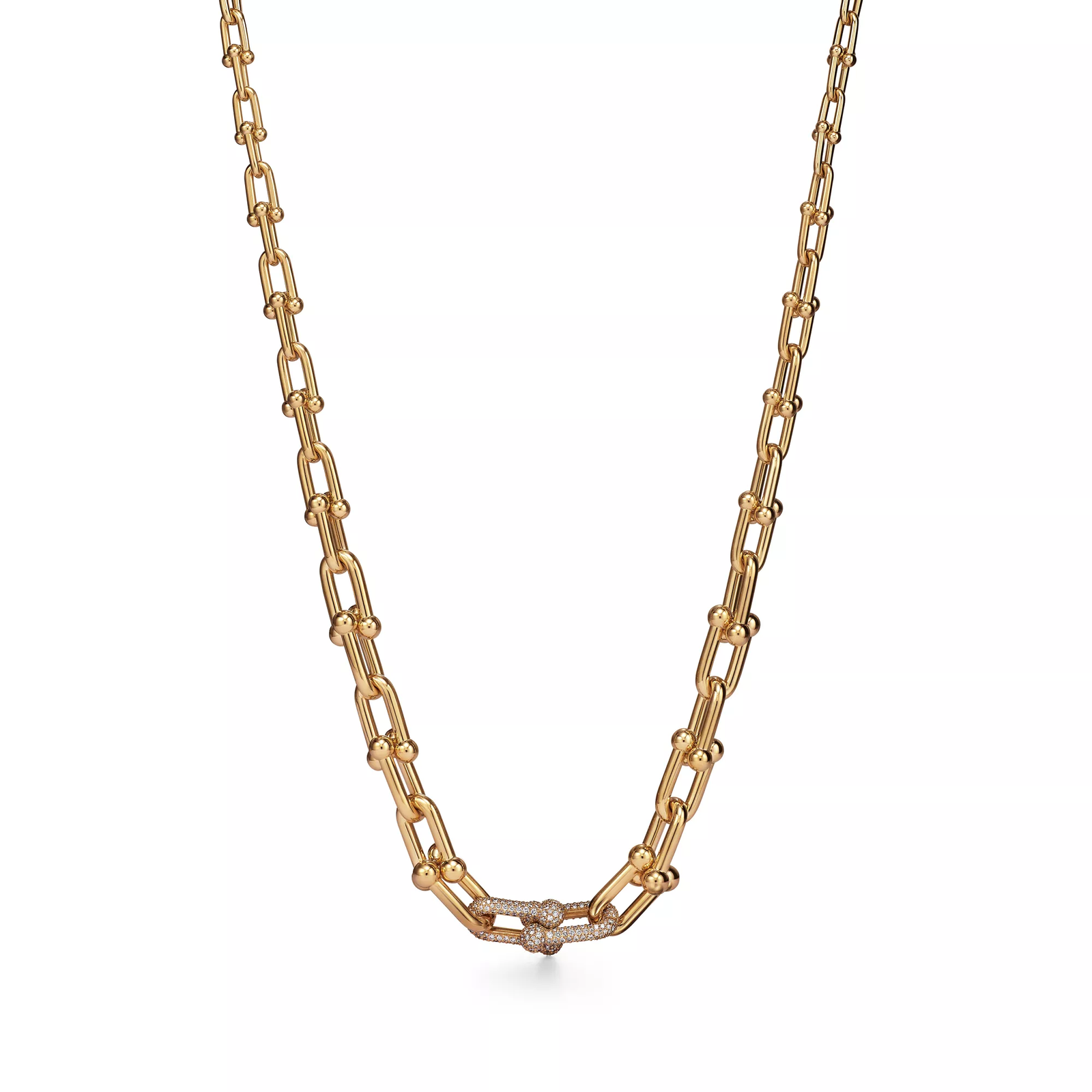Graduated Link Necklace in Yellow Gold with Diamonds