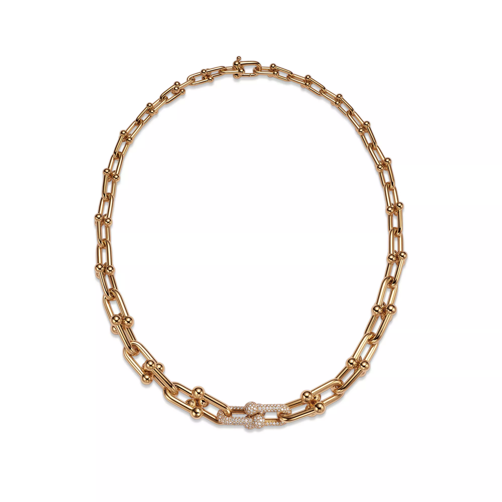 Graduated Link Necklace in Yellow Gold with Diamonds