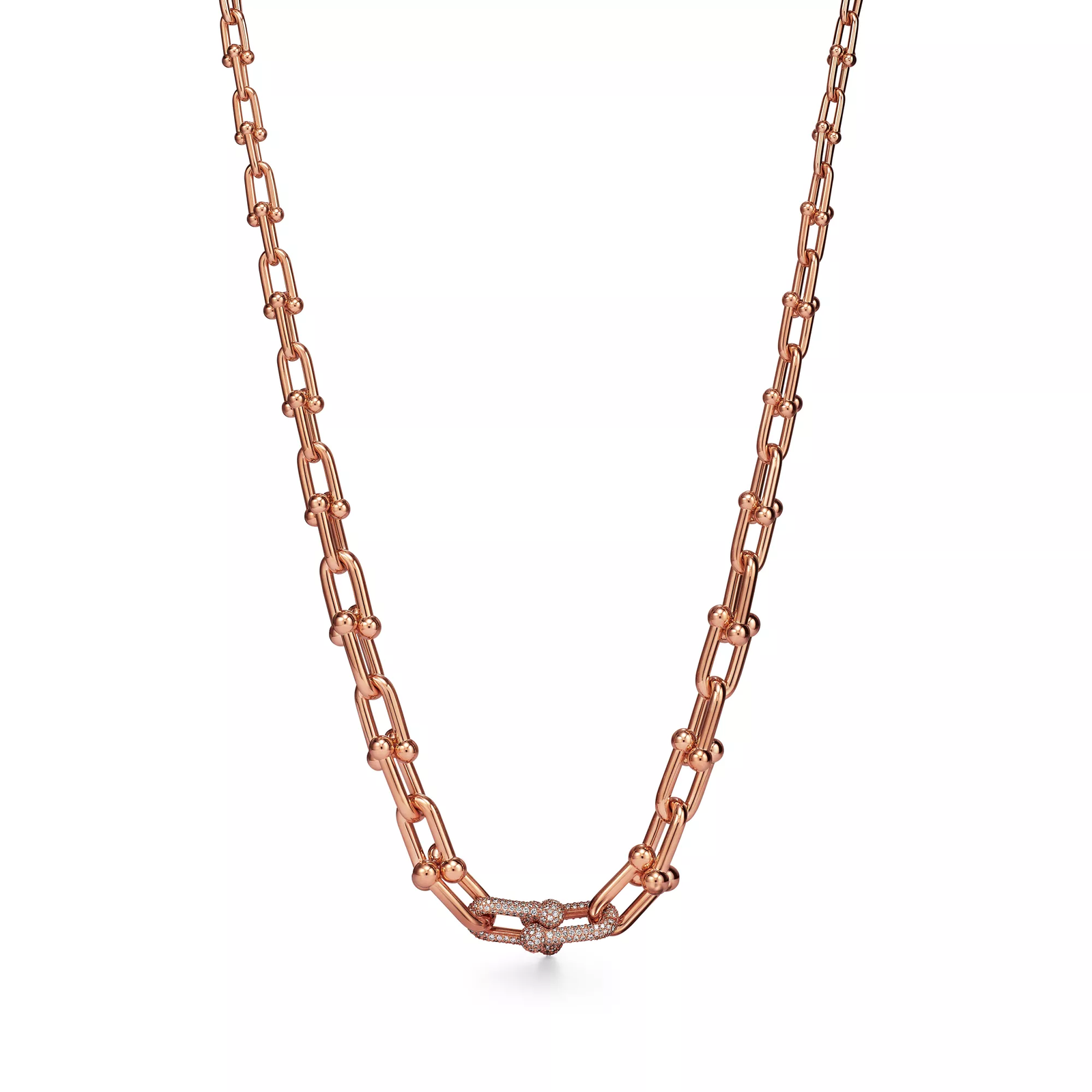 Graduated Link Necklace in Rose Gold with Diamonds
