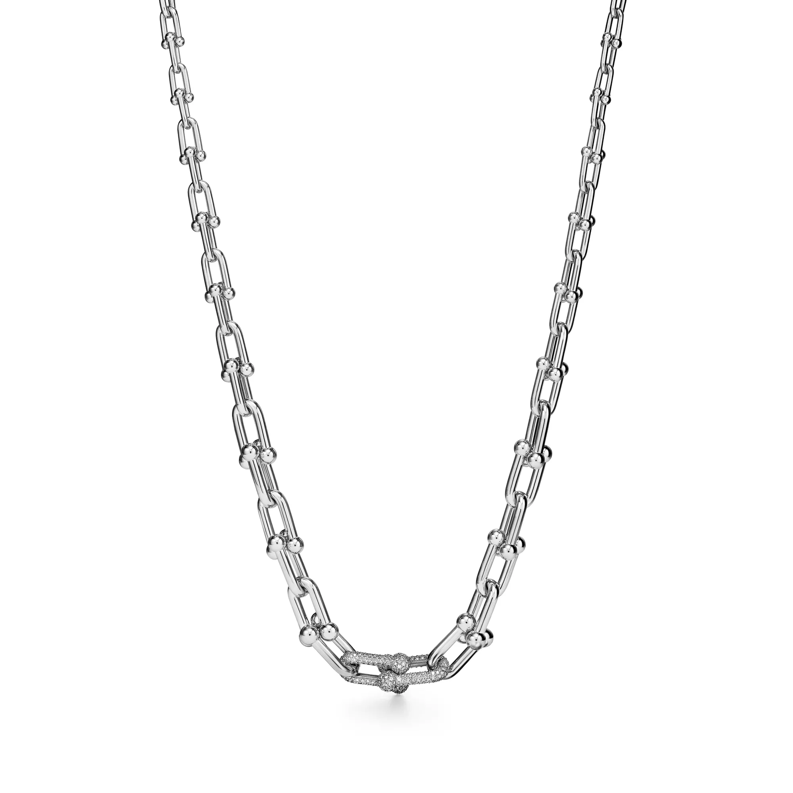 Graduated Link Necklace in White Gold with Diamonds