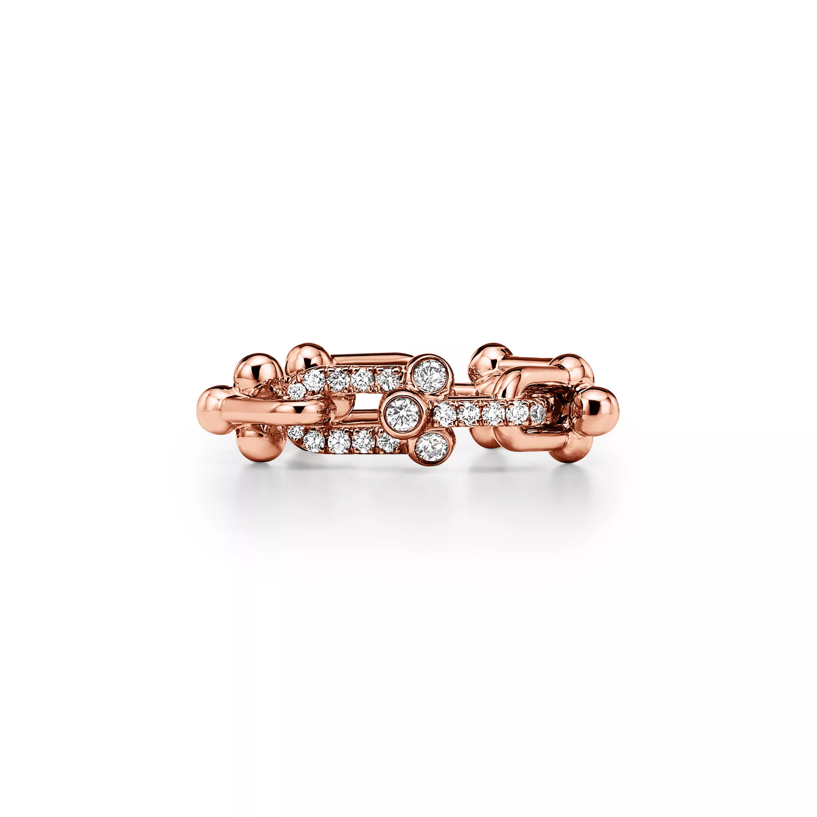 Small Link Ring in Rose Gold with Diamonds