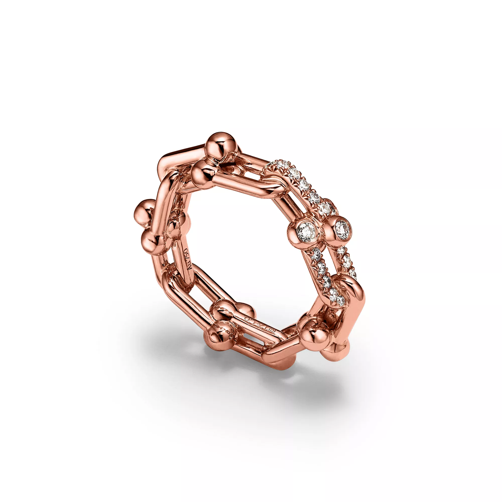 Small Link Ring in Rose Gold with Diamonds