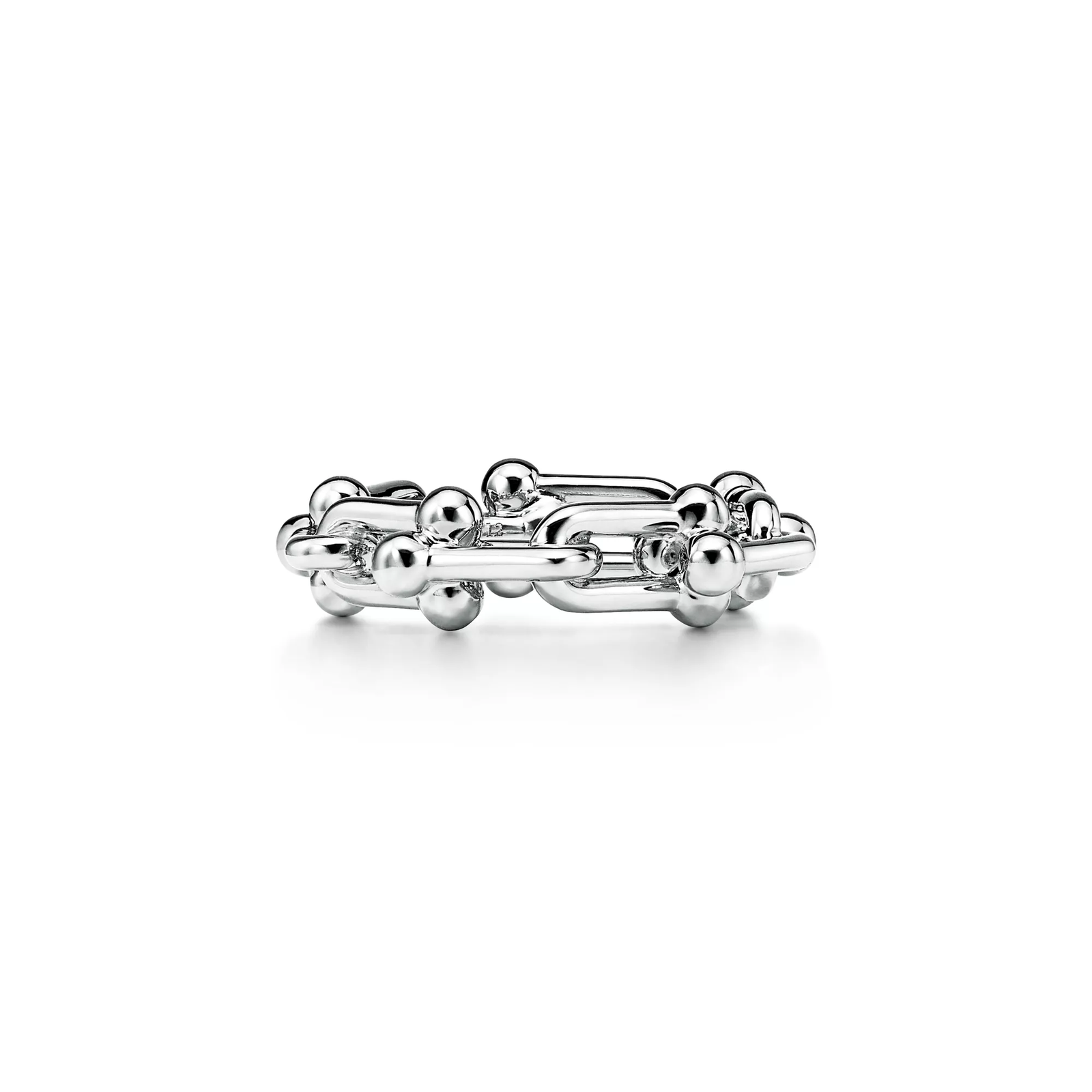 Small Link Ring in White Gold with Diamonds