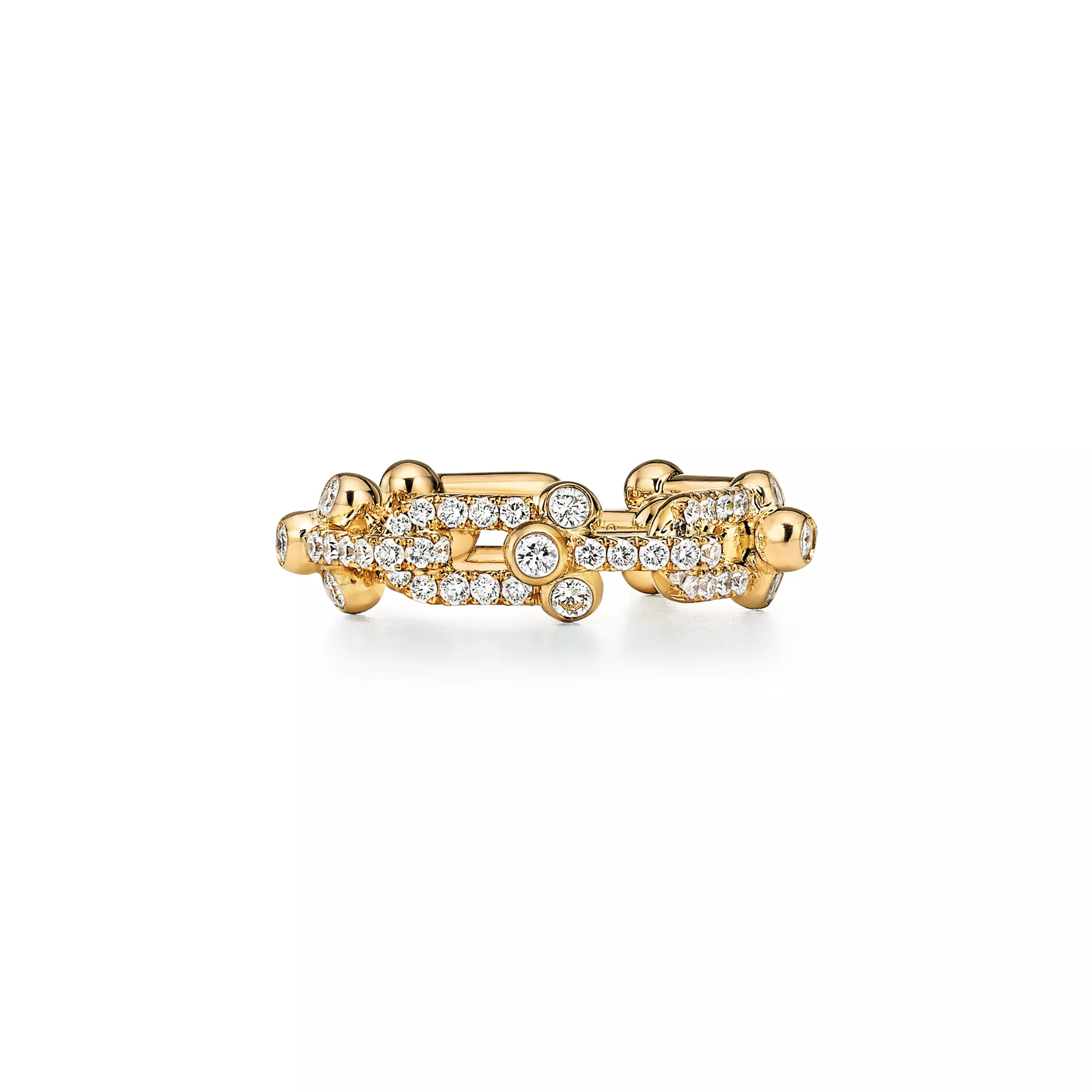 Small Link Ring in Yellow Gold with Diamonds