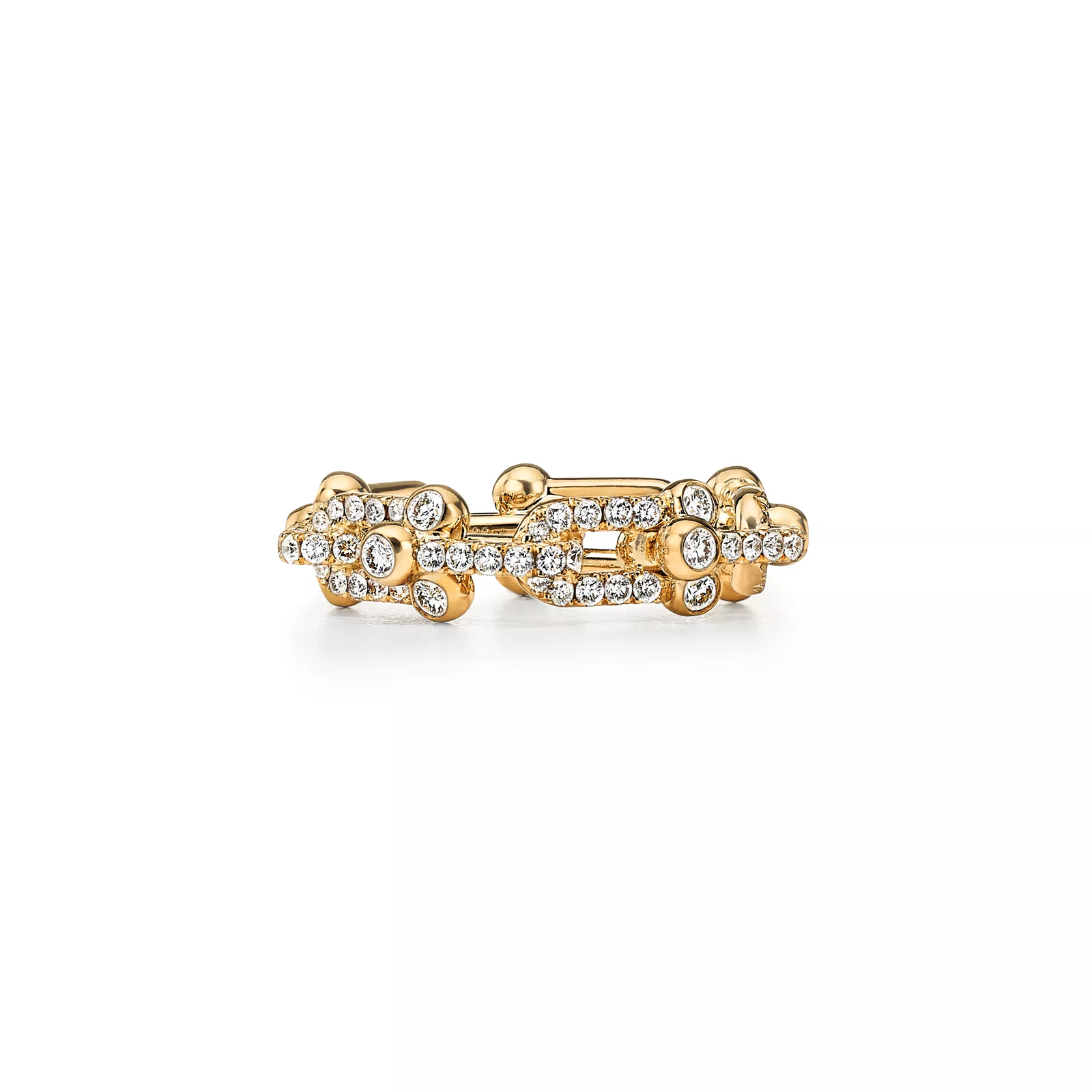 Small Link Ring in Yellow Gold with Diamonds