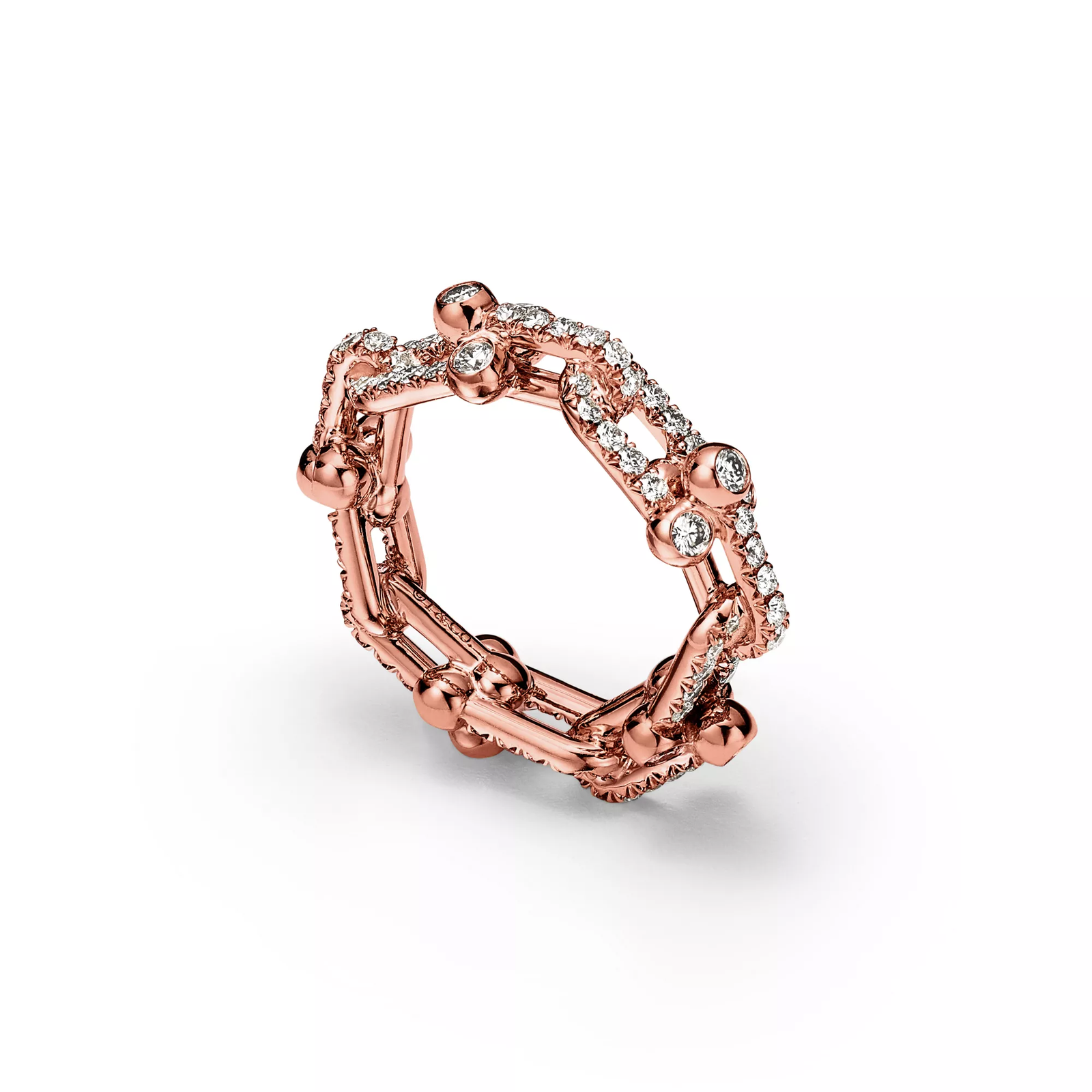 Small Link Ring in Rose Gold with Pave Diamonds