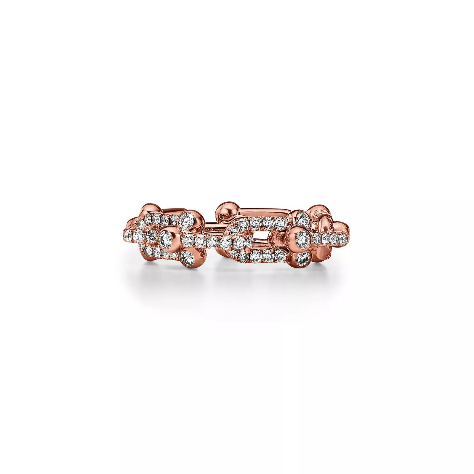 Small Link Ring in Rose Gold with Pave Diamonds