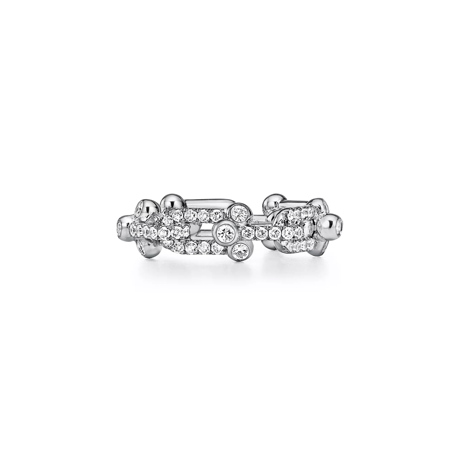 Small Link Ring in White Gold with Pave Diamonds