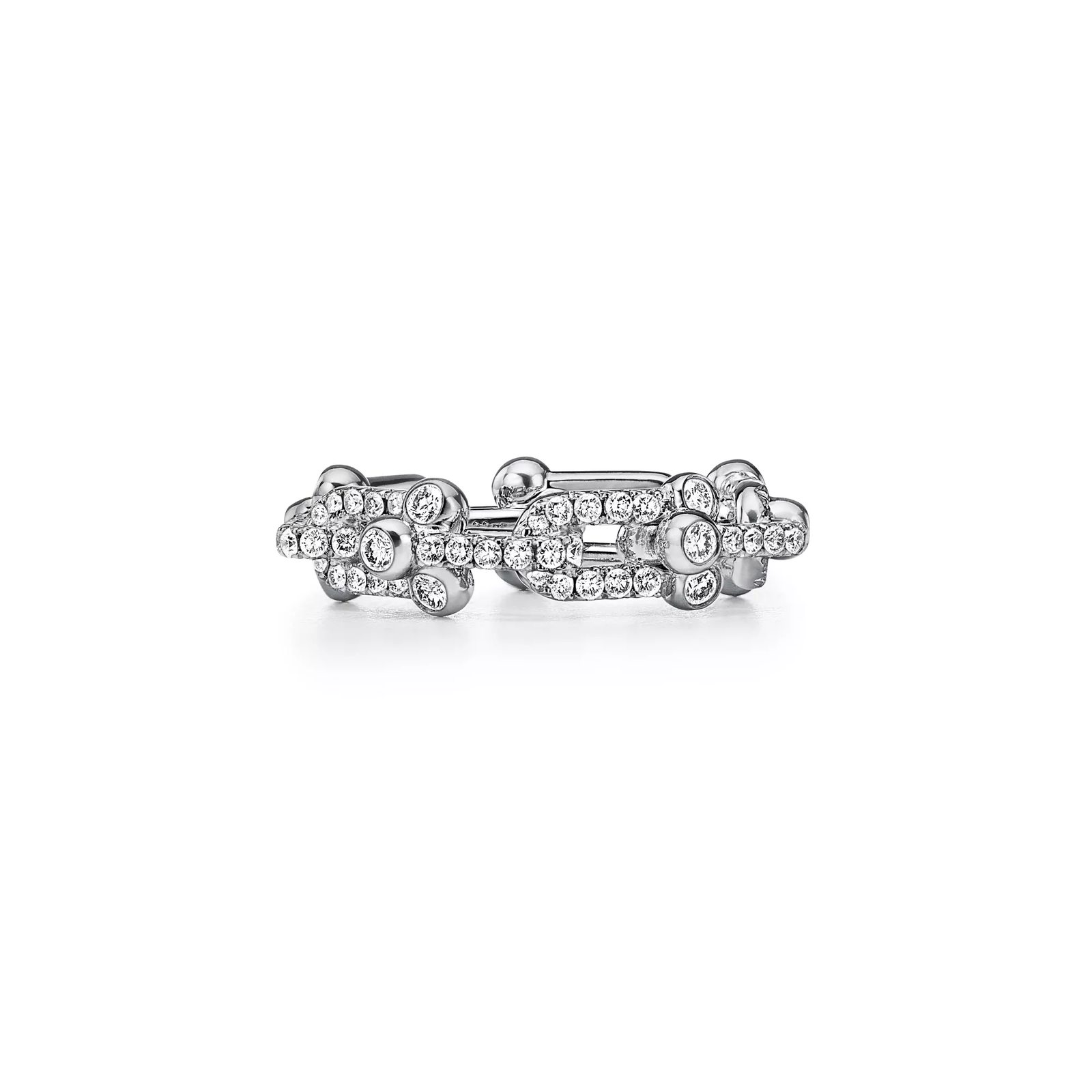 Small Link Ring in White Gold with Pave Diamonds