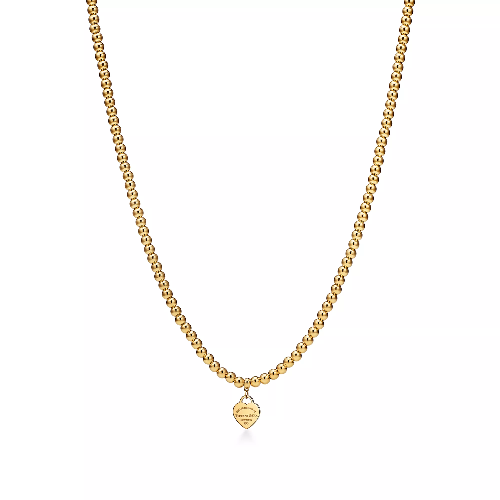 Heart Tag Bead Necklace in Yellow Gold, Mini