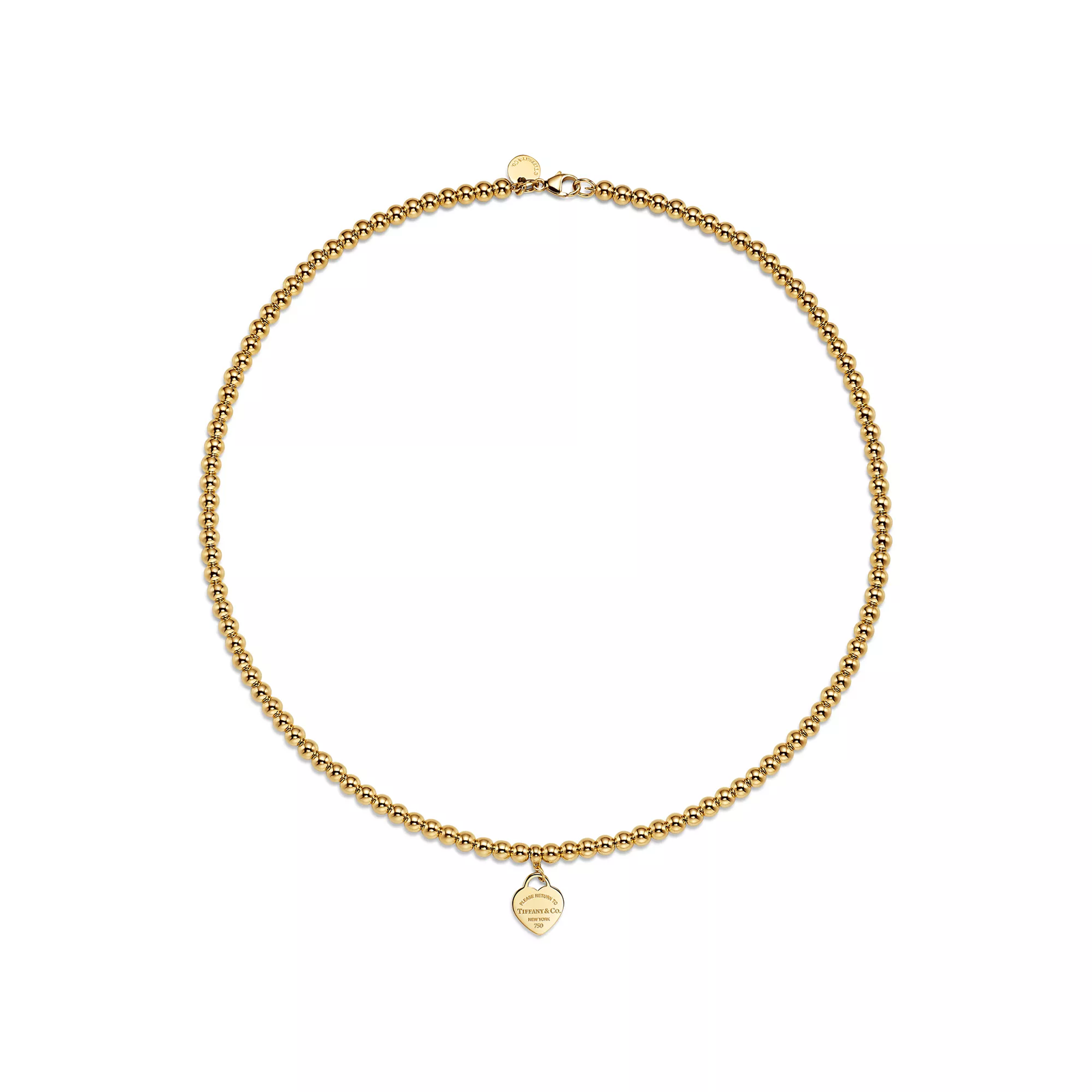 Heart Tag Bead Necklace in Yellow Gold, Mini