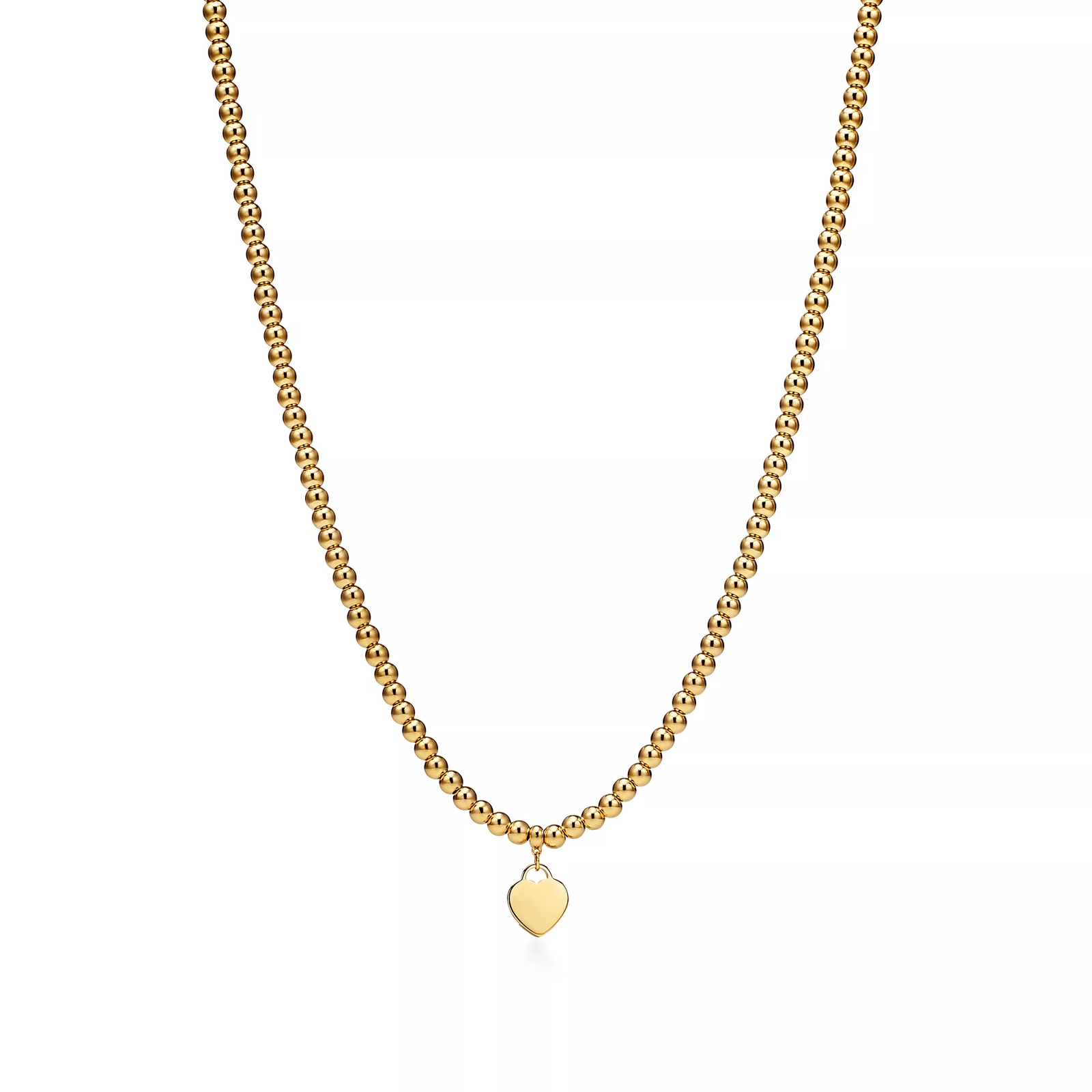 Heart Tag Bead Necklace in Yellow Gold, Mini