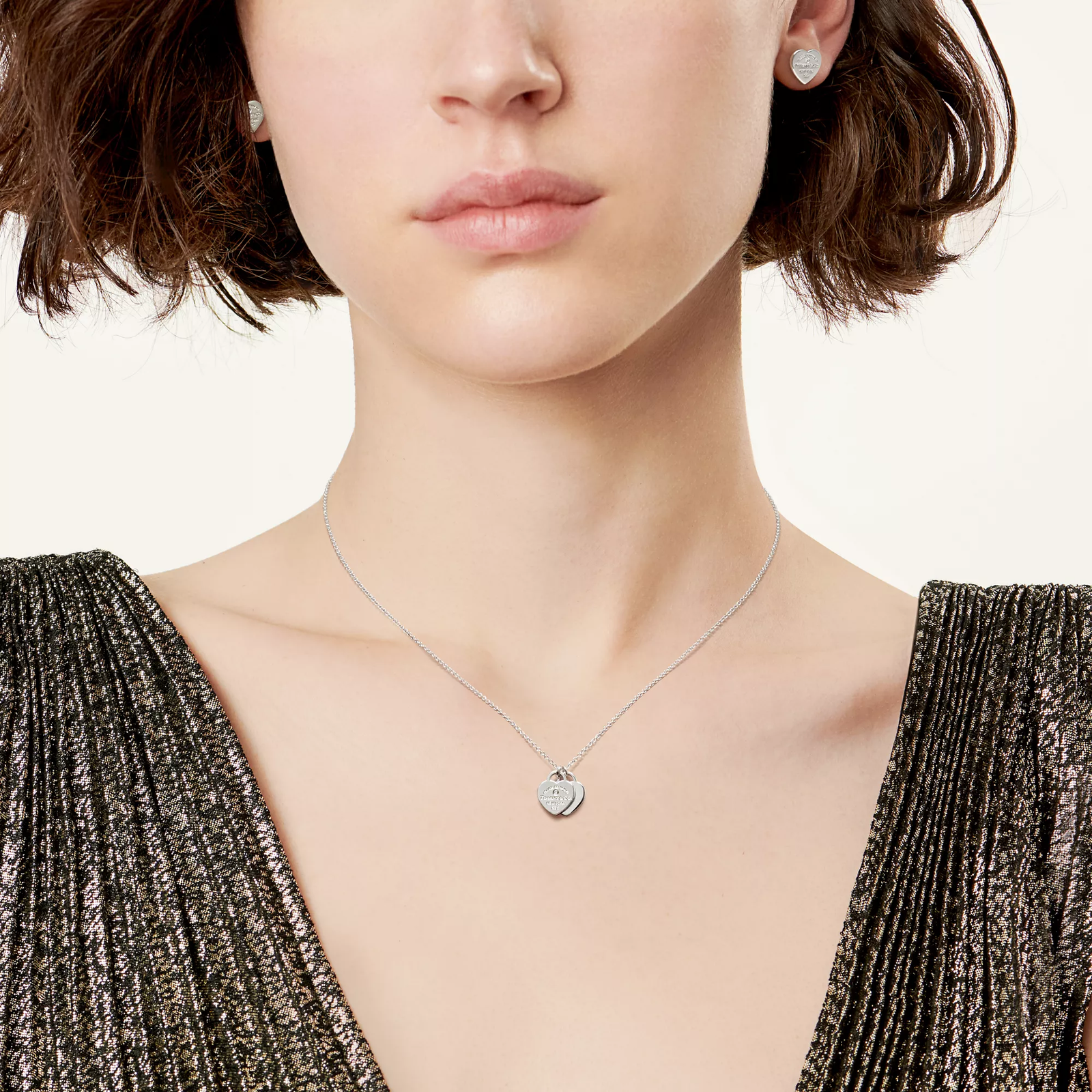 Heart Pendant and Earrings Set, Limited Edition in Silver with Diamonds, Mini