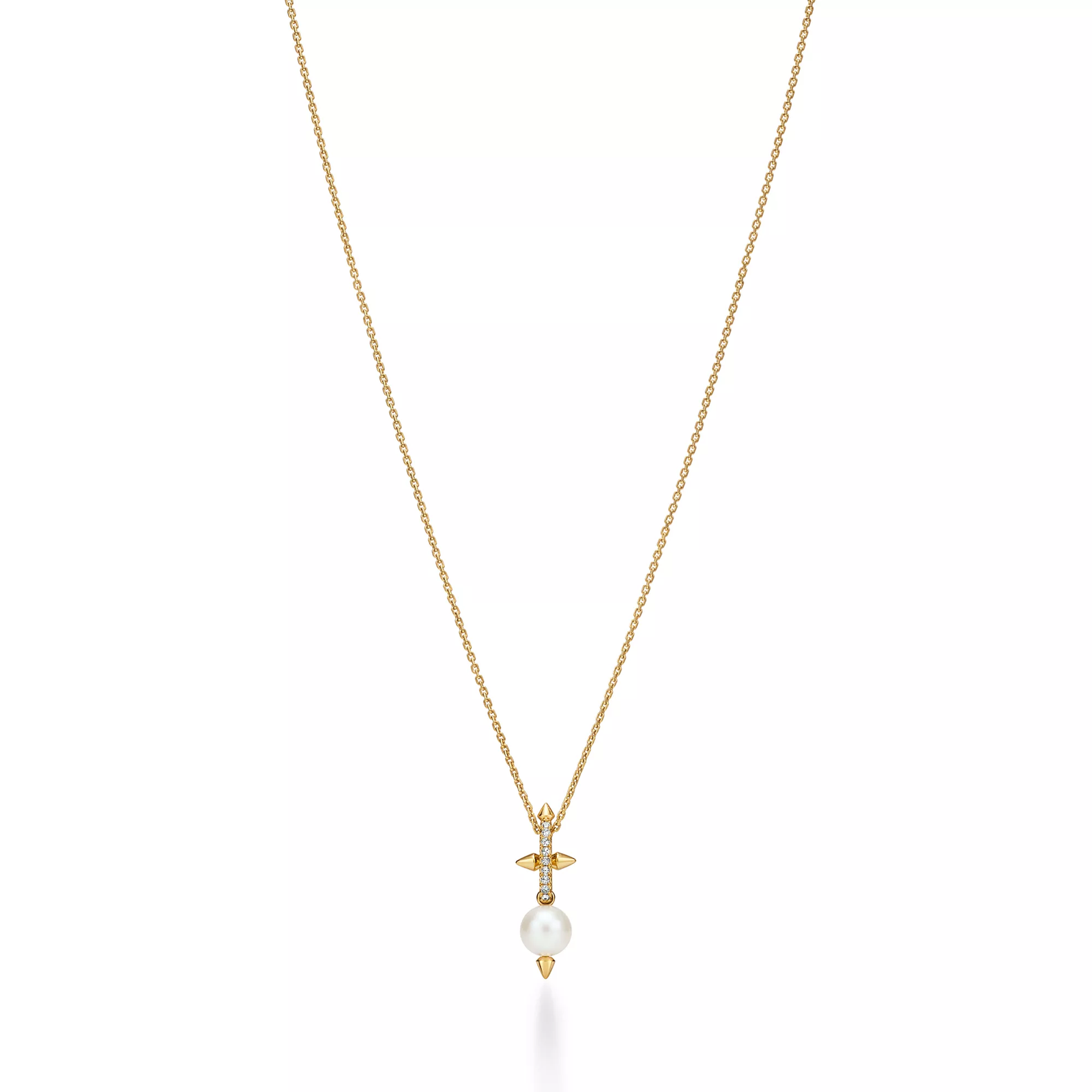 Pearl Pendant in Yellow Gold with Diamonds