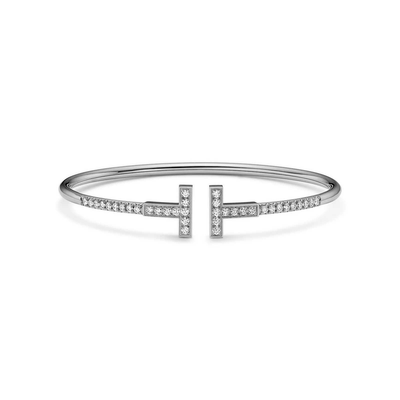 Pave Diamond Wire Bangle in White Gold
