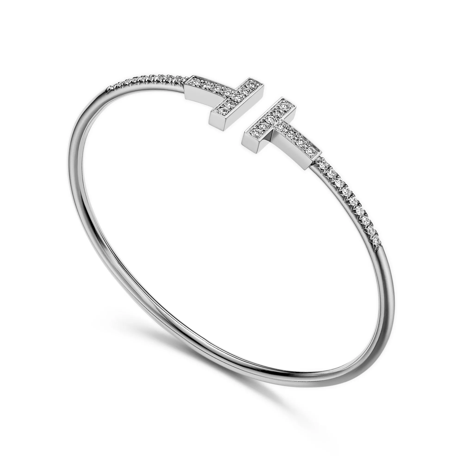 Pave Diamond Wire Bangle in White Gold