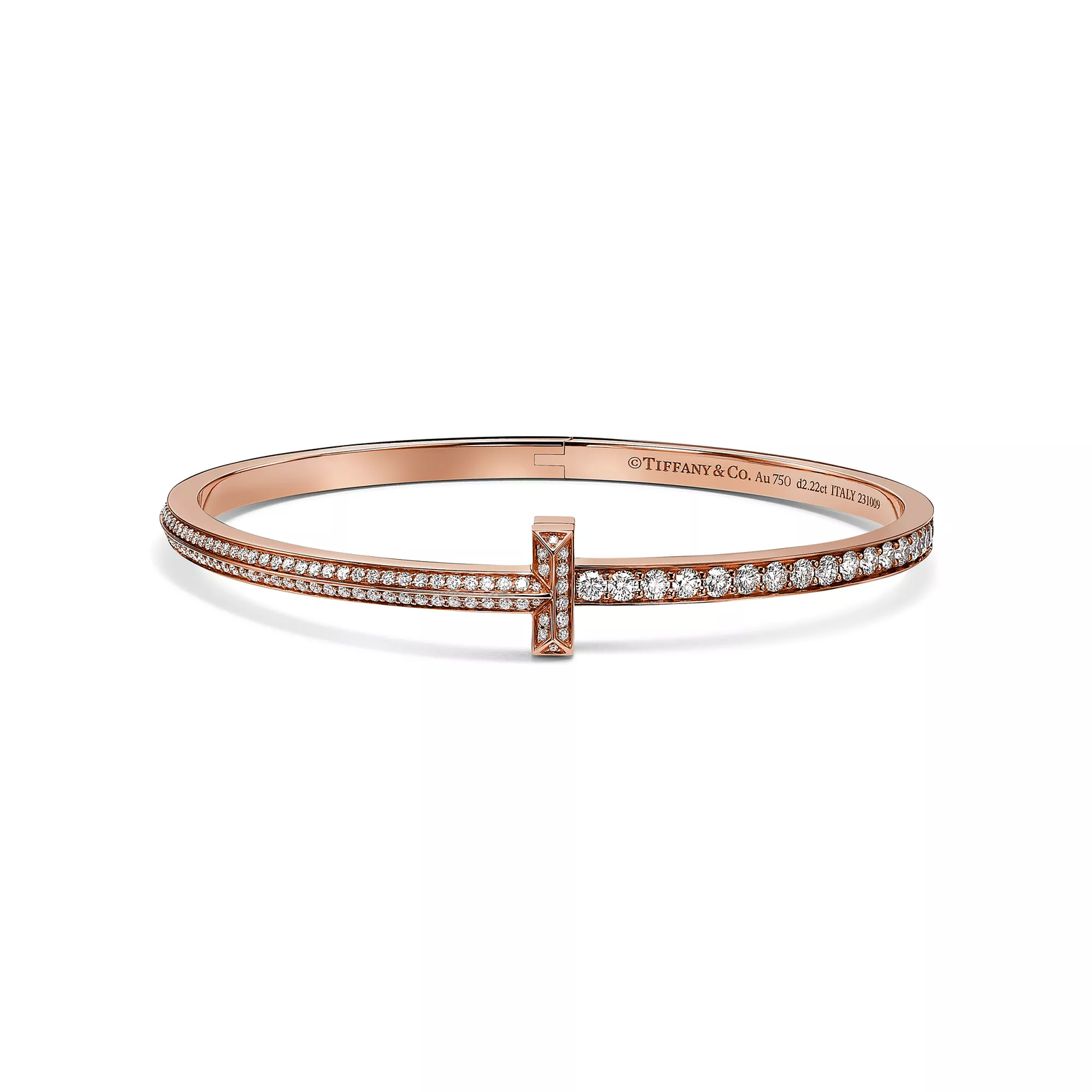 T1 Narrow Pave Diamond Hinged Bangle in Rose Gold