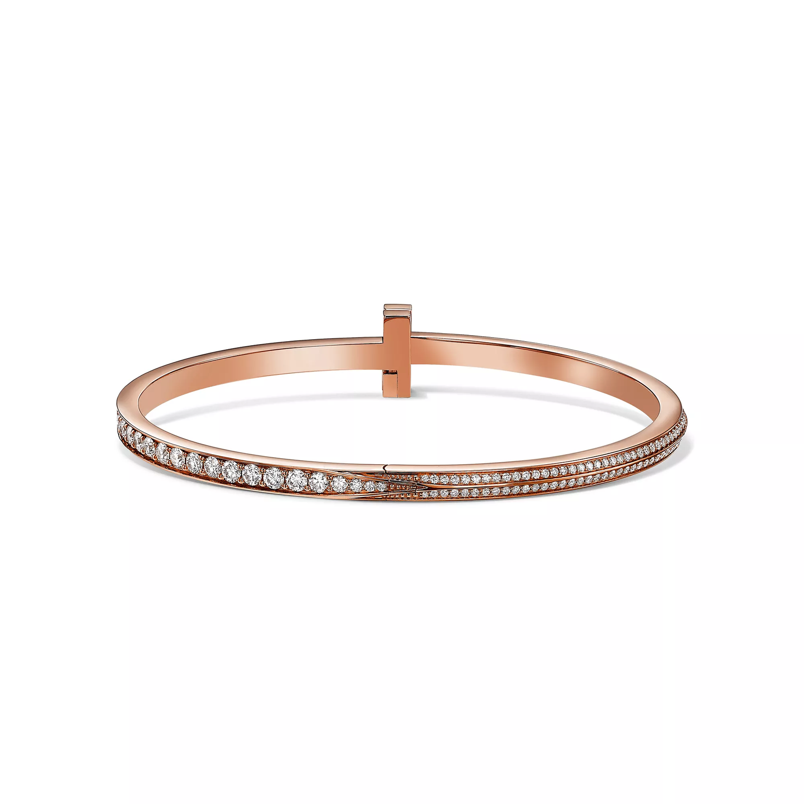T1 Narrow Pave Diamond Hinged Bangle in Rose Gold
