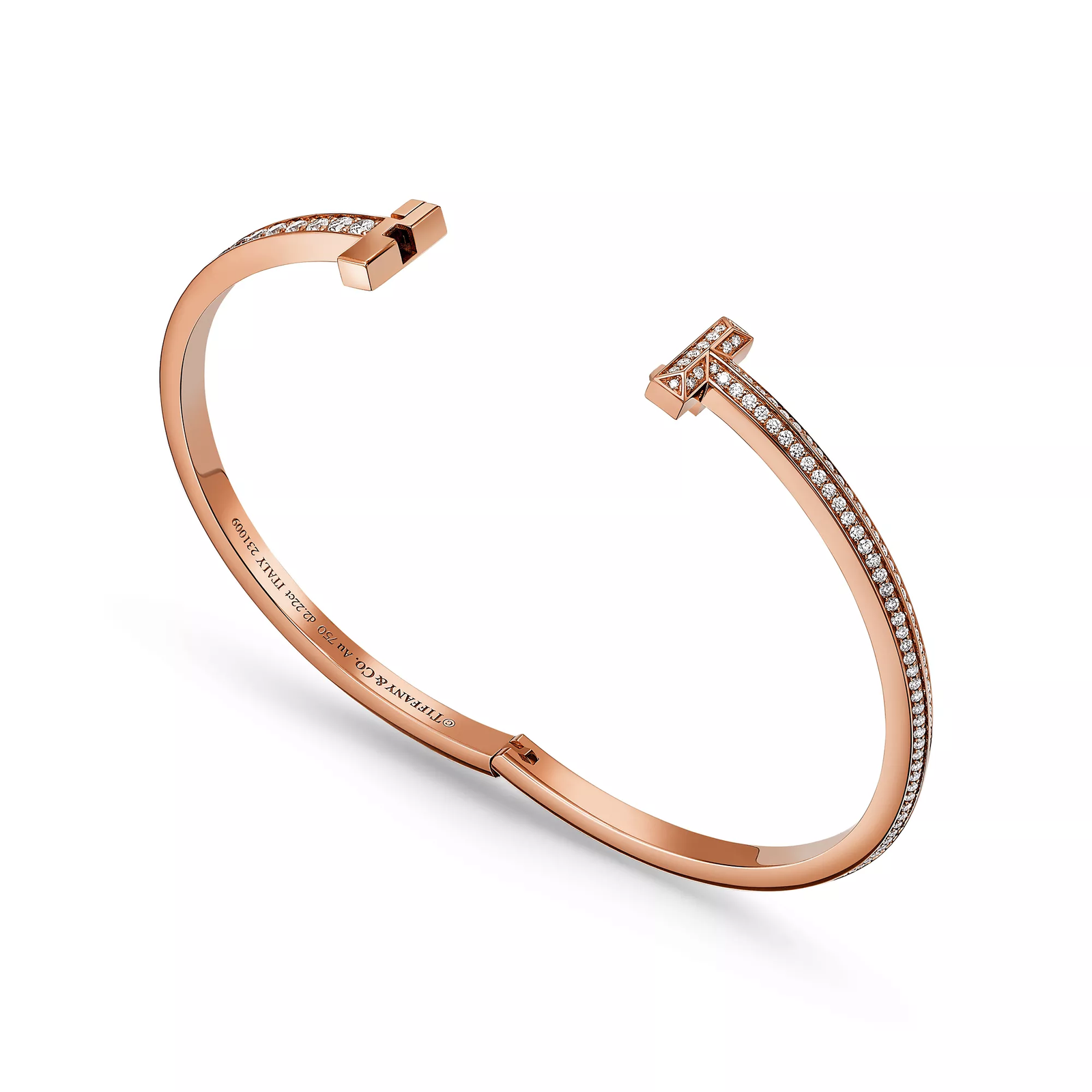 T1 Narrow Pave Diamond Hinged Bangle in Rose Gold