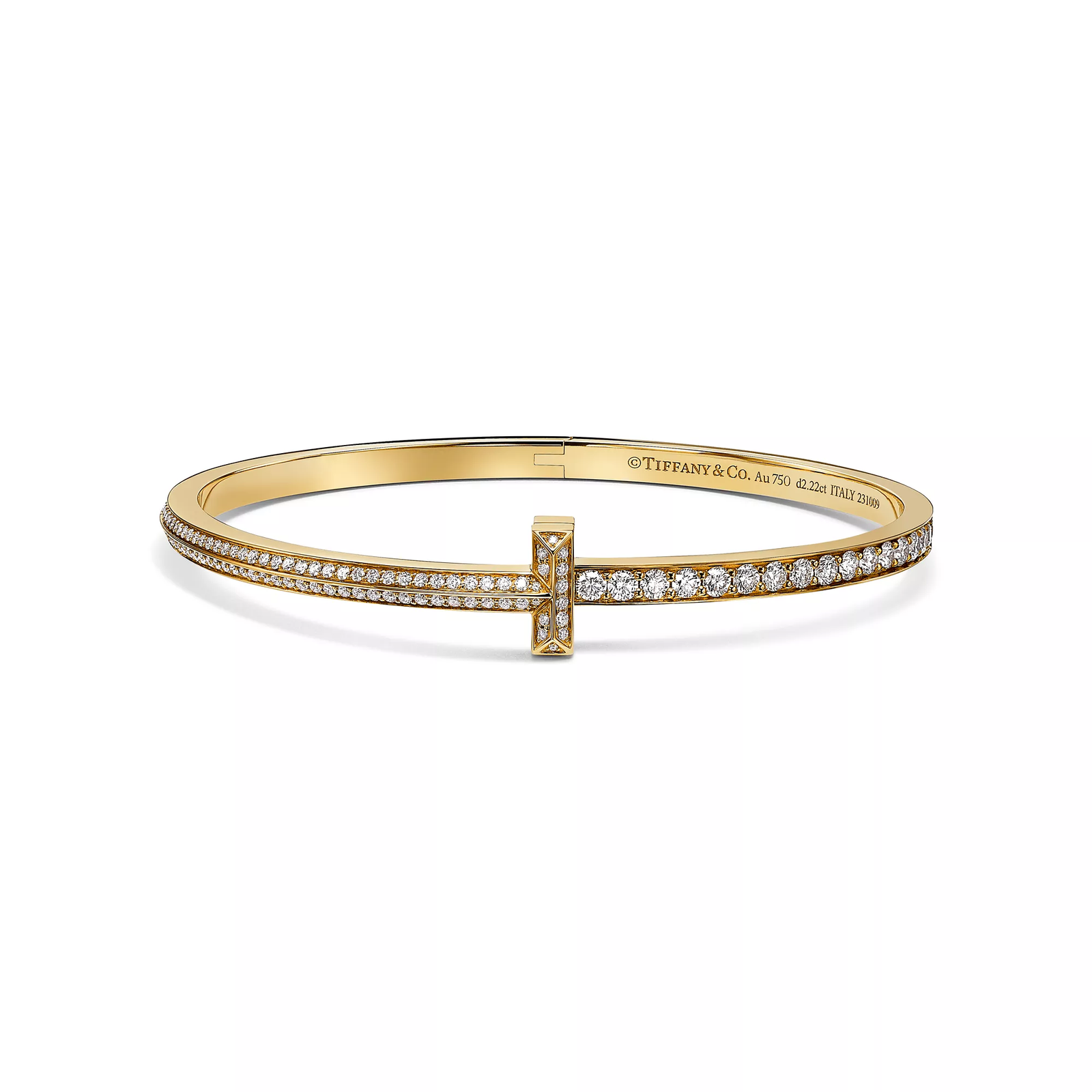 T1 Narrow Pave Diamond Hinged Bangle in Yellow Gold