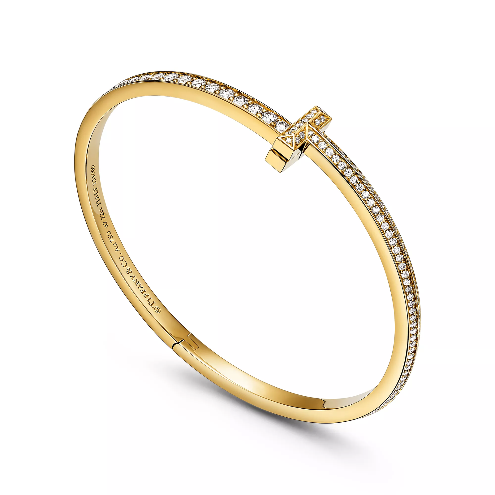 T1 Narrow Pave Diamond Hinged Bangle in Yellow Gold