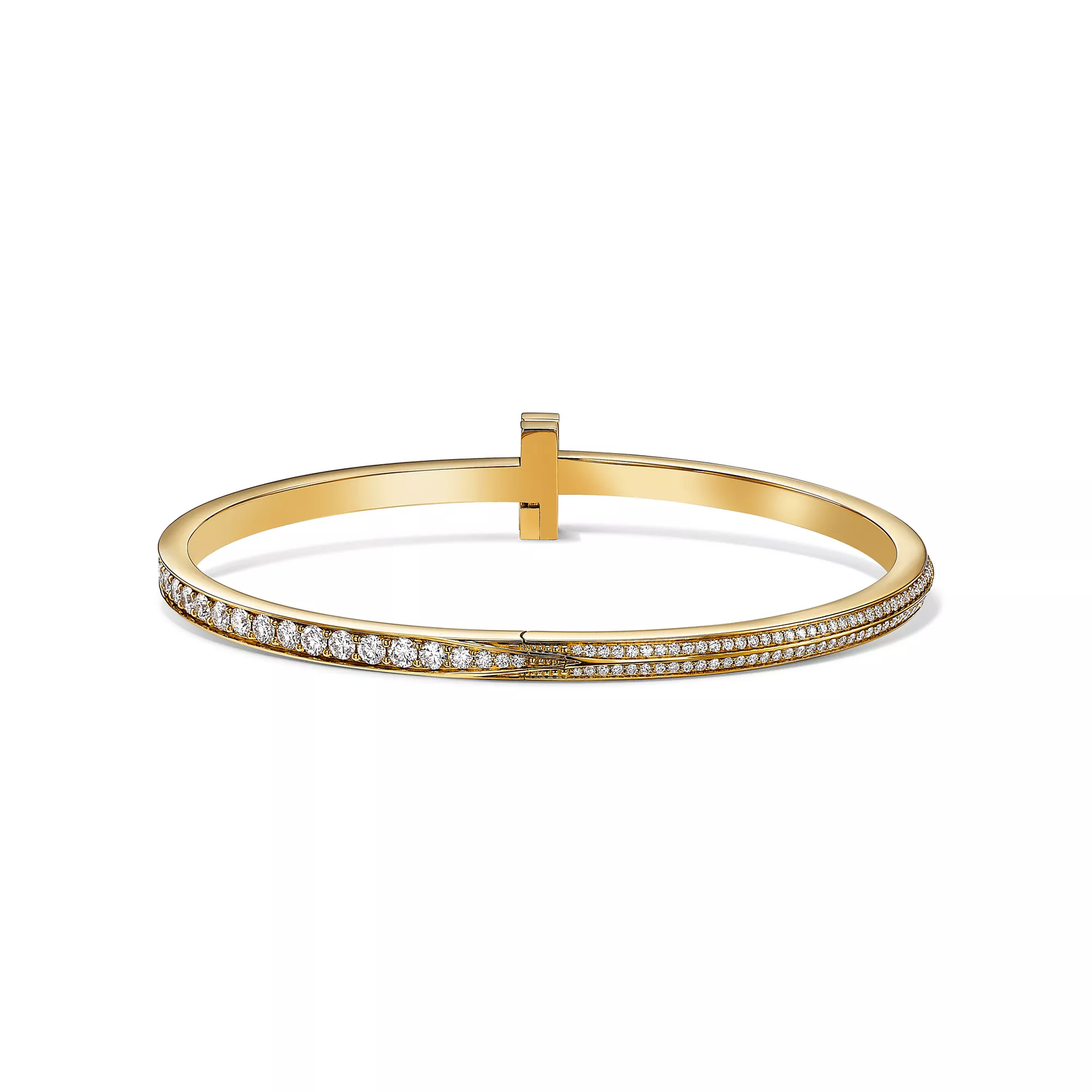 T1 Narrow Pave Diamond Hinged Bangle in Yellow Gold