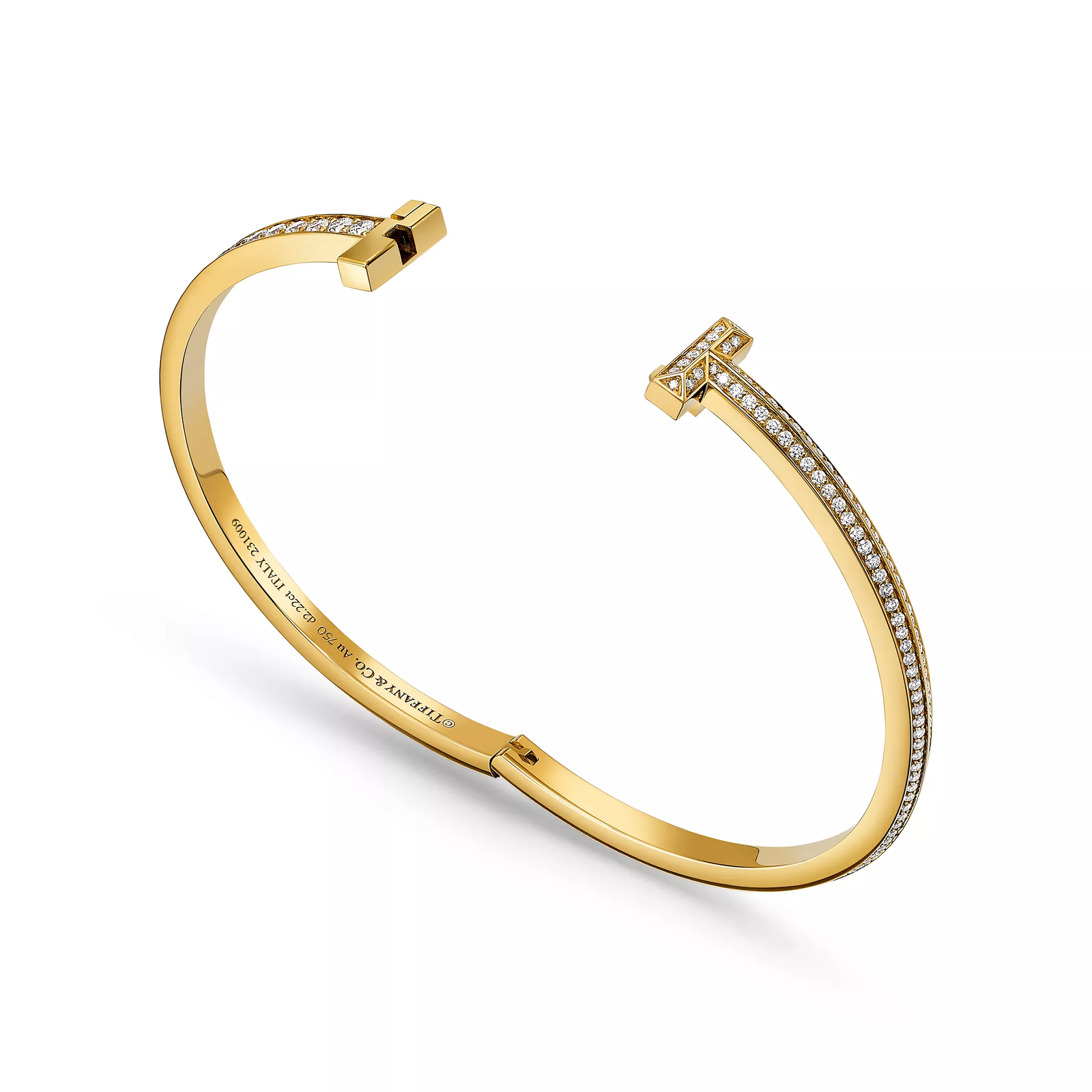 T1 Narrow Pave Diamond Hinged Bangle in Yellow Gold