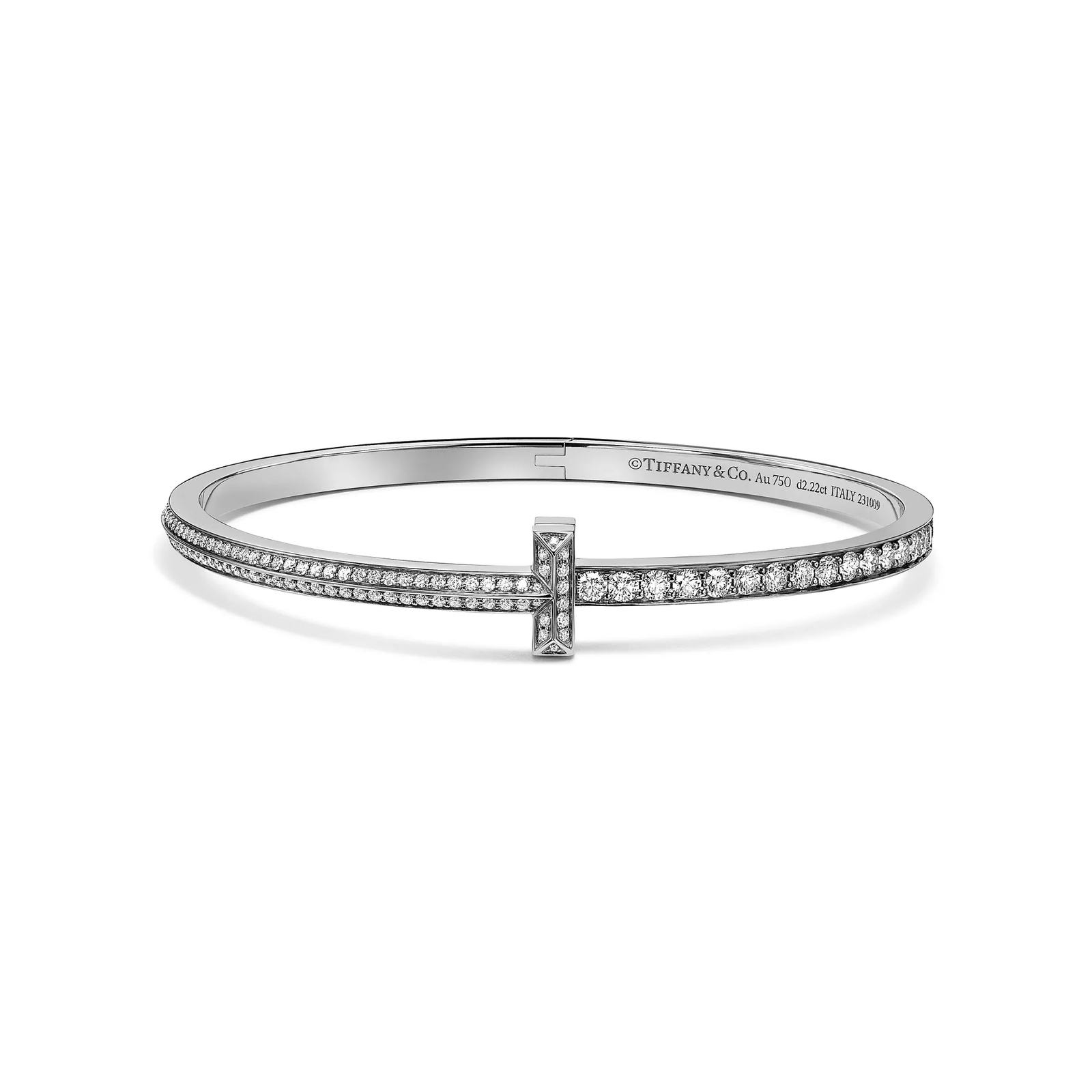 T1 Narrow Pave Diamond Hinged Bangle in White Gold