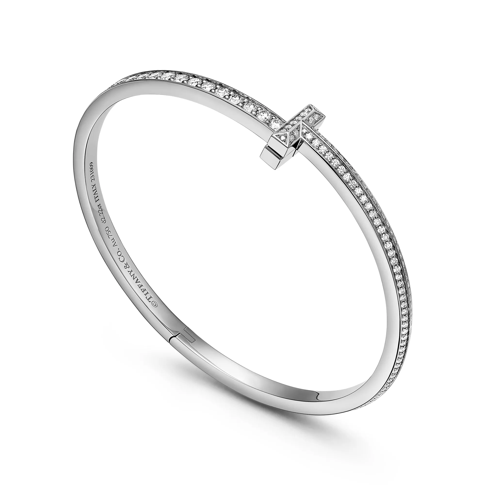 T1 Narrow Pave Diamond Hinged Bangle in White Gold