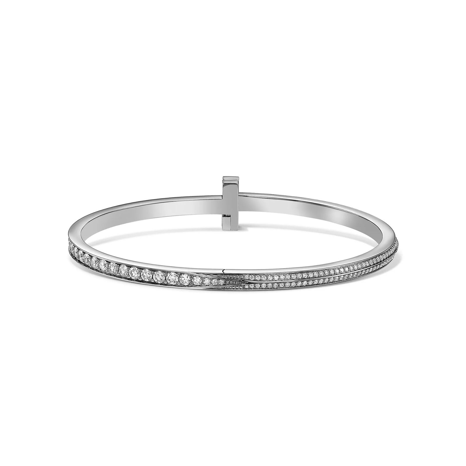 T1 Narrow Pave Diamond Hinged Bangle in White Gold
