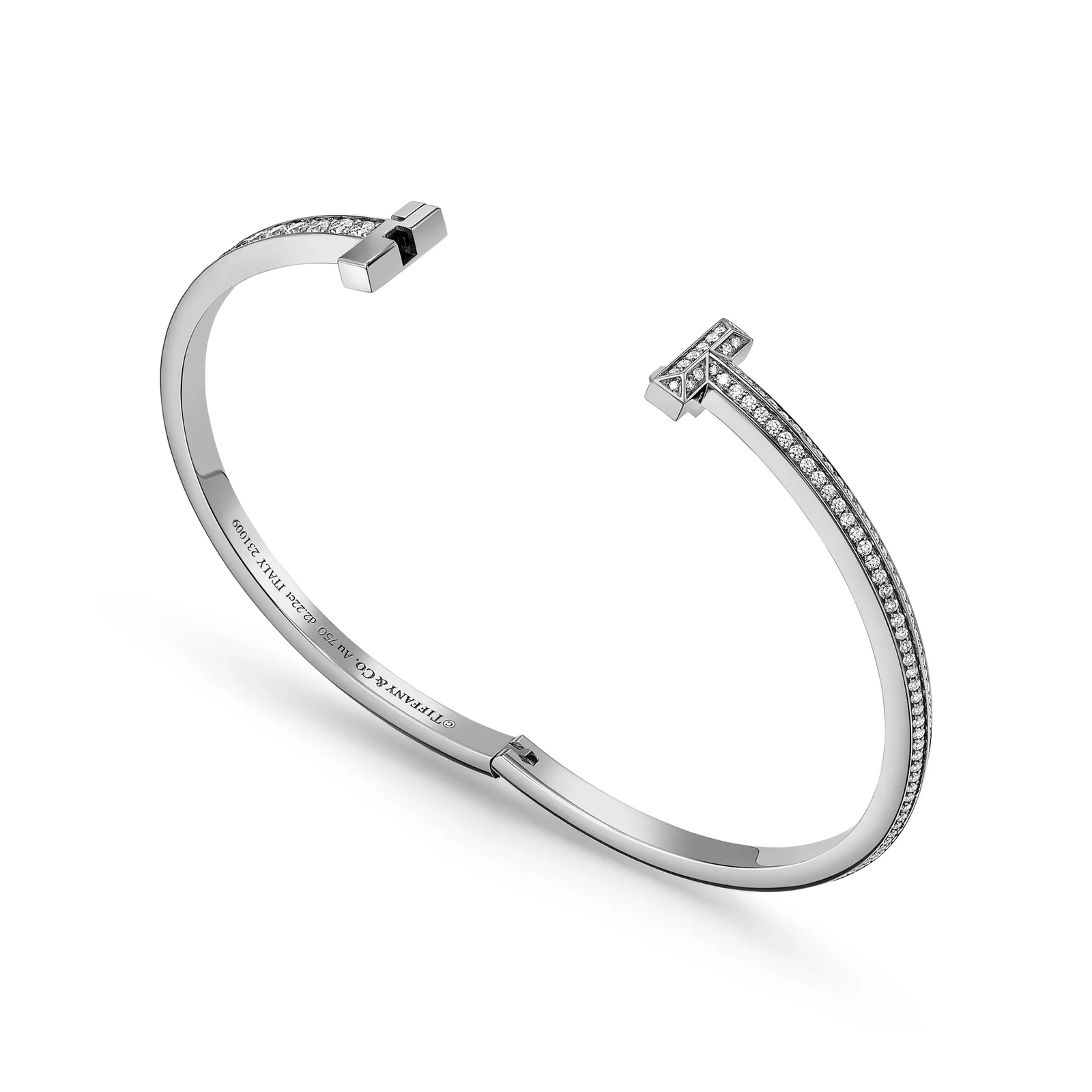 T1 Narrow Pave Diamond Hinged Bangle in White Gold