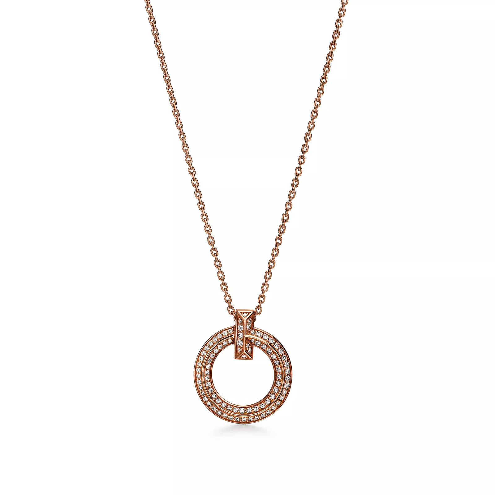 T1 Narrow Circle Pendant in Rose Gold with Pave Diamonds