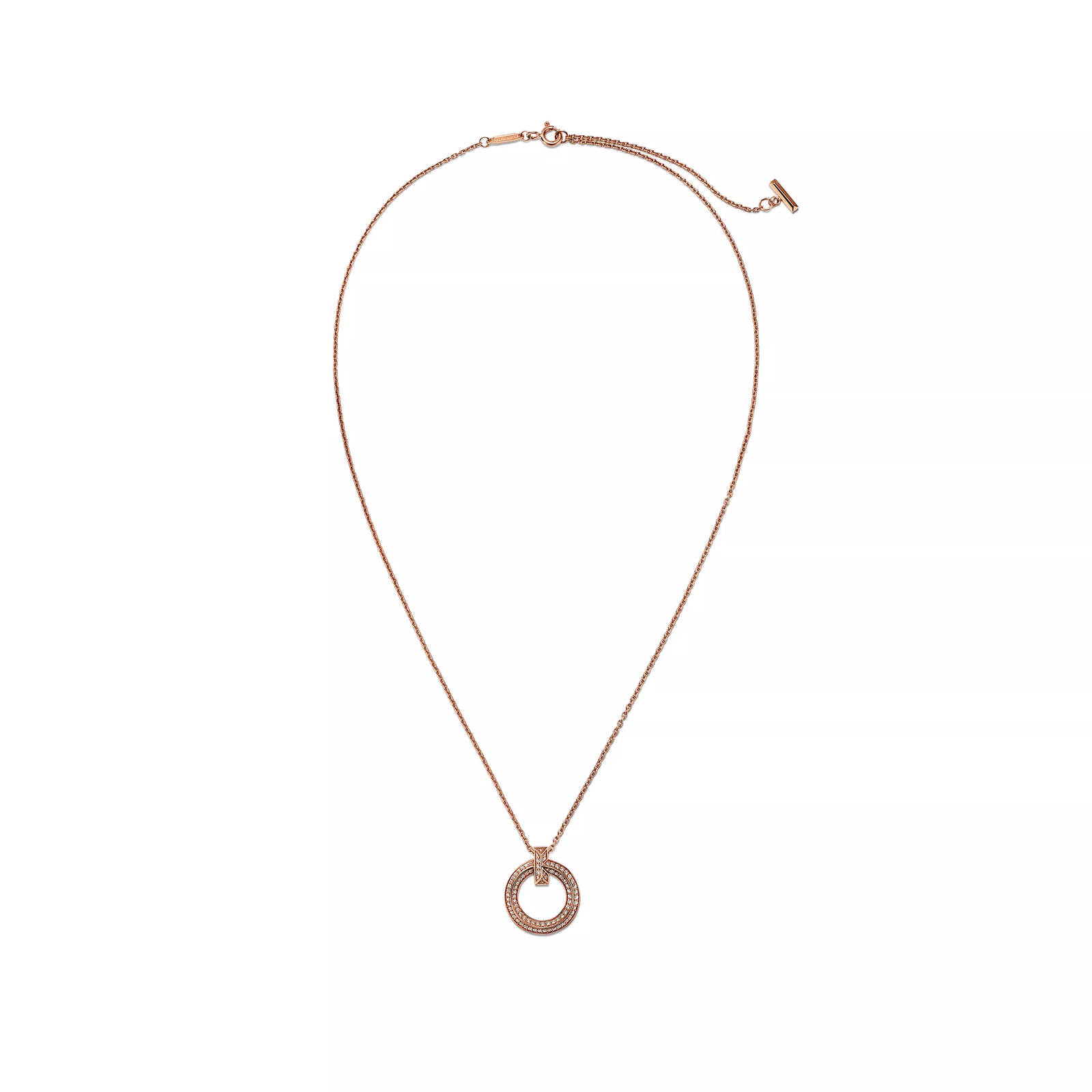 T1 Narrow Circle Pendant in Rose Gold with Pave Diamonds