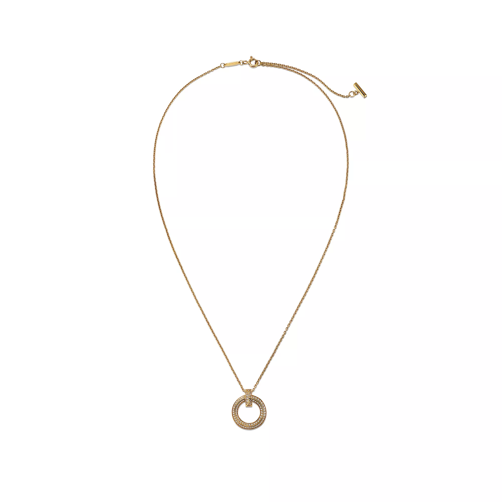 T1 Narrow Circle Pendant in Yellow Gold with Pave Diamonds