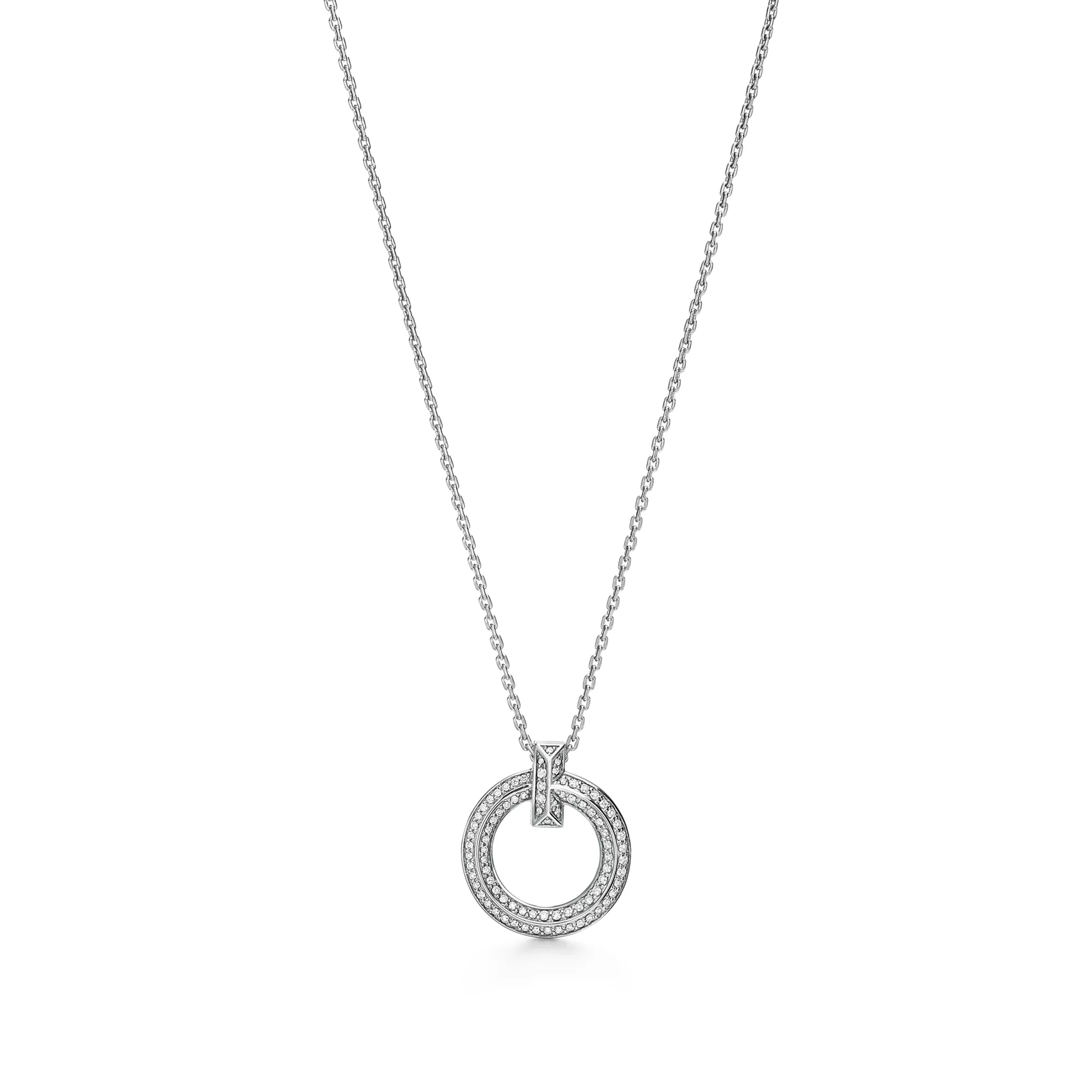 T1 Narrow Circle Pendant in White Gold with Pave Diamonds