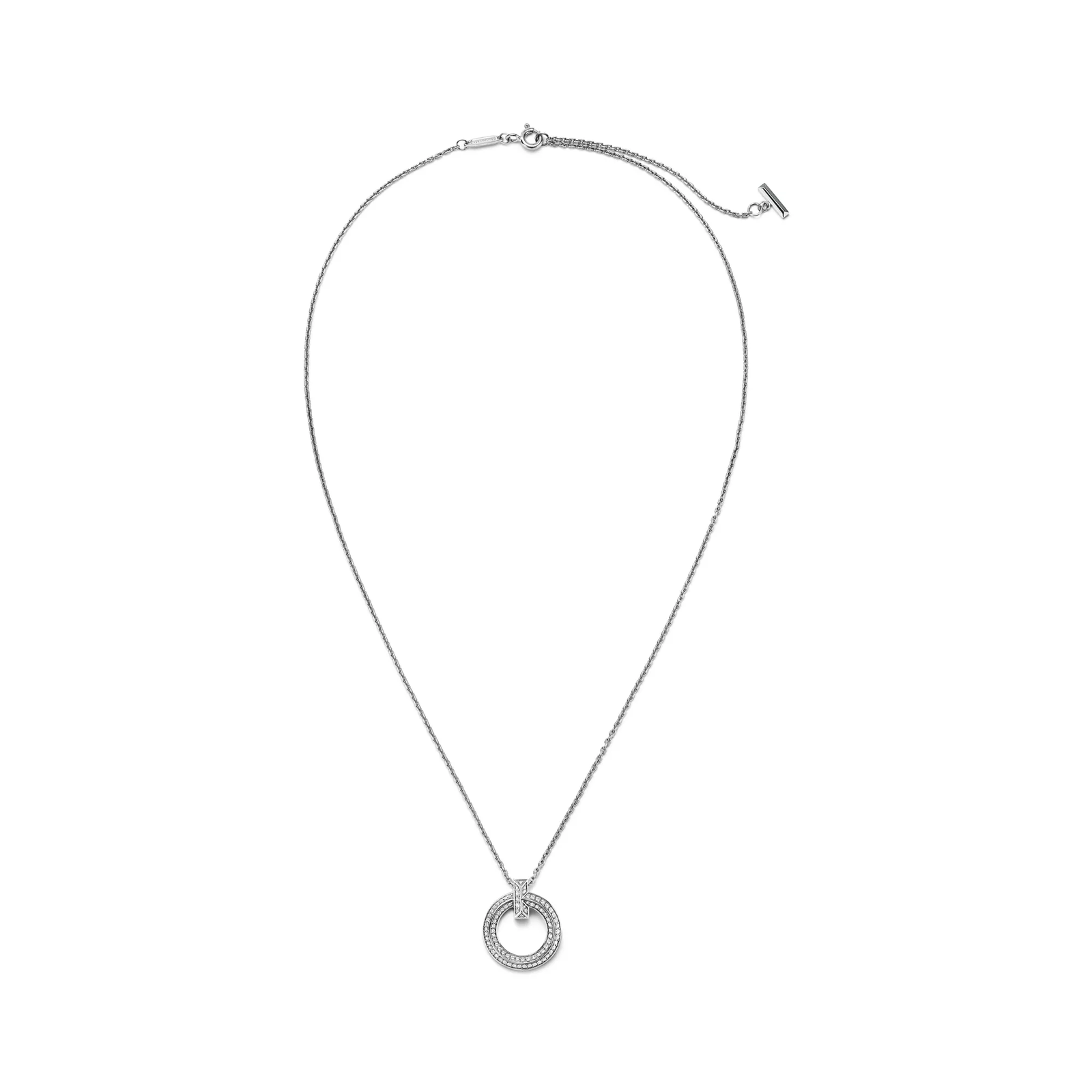 T1 Narrow Circle Pendant in White Gold with Pave Diamonds