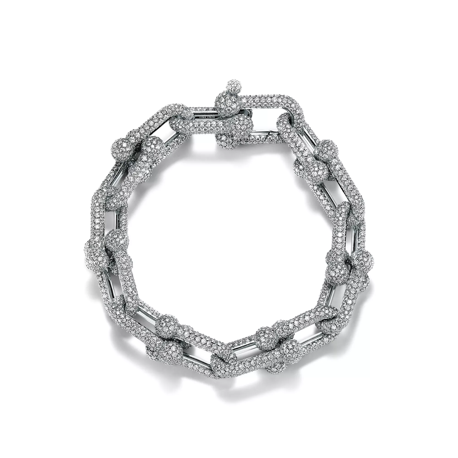 Large Link Bracelet in White Gold with Pave Diamonds