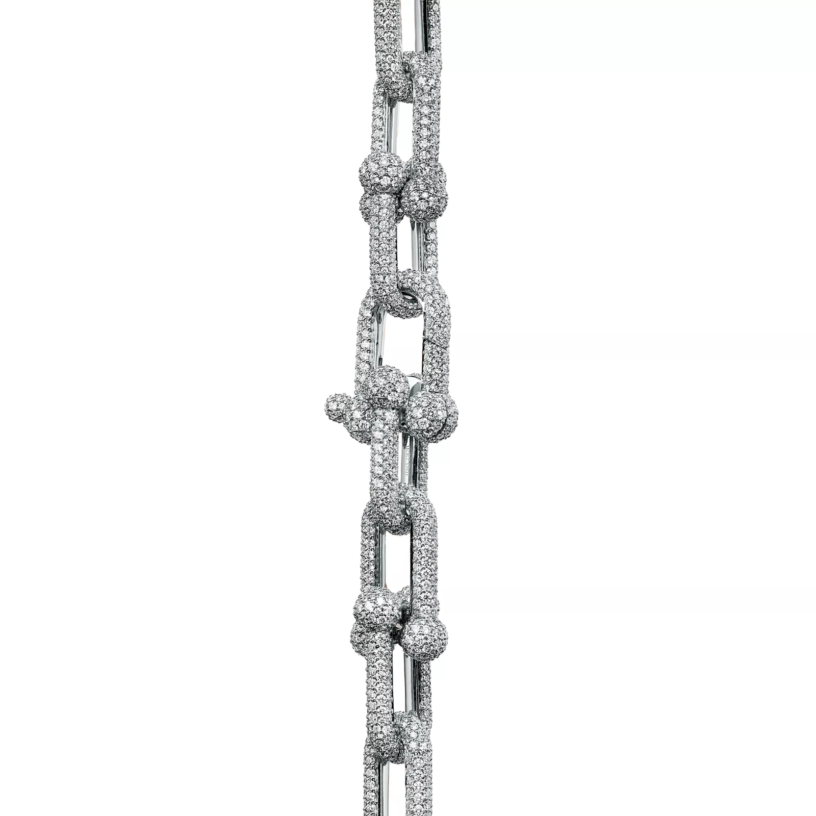Large Link Bracelet in White Gold with Pave Diamonds