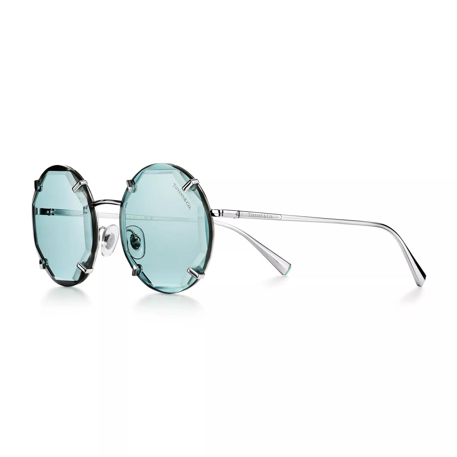 Sunglasses in Silver-colored Metal with Tiffany Blue Lenses
