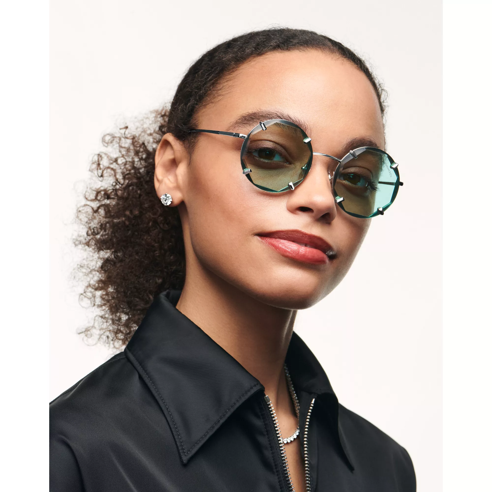 Sunglasses in Silver-colored Metal with Tiffany Blue Lenses