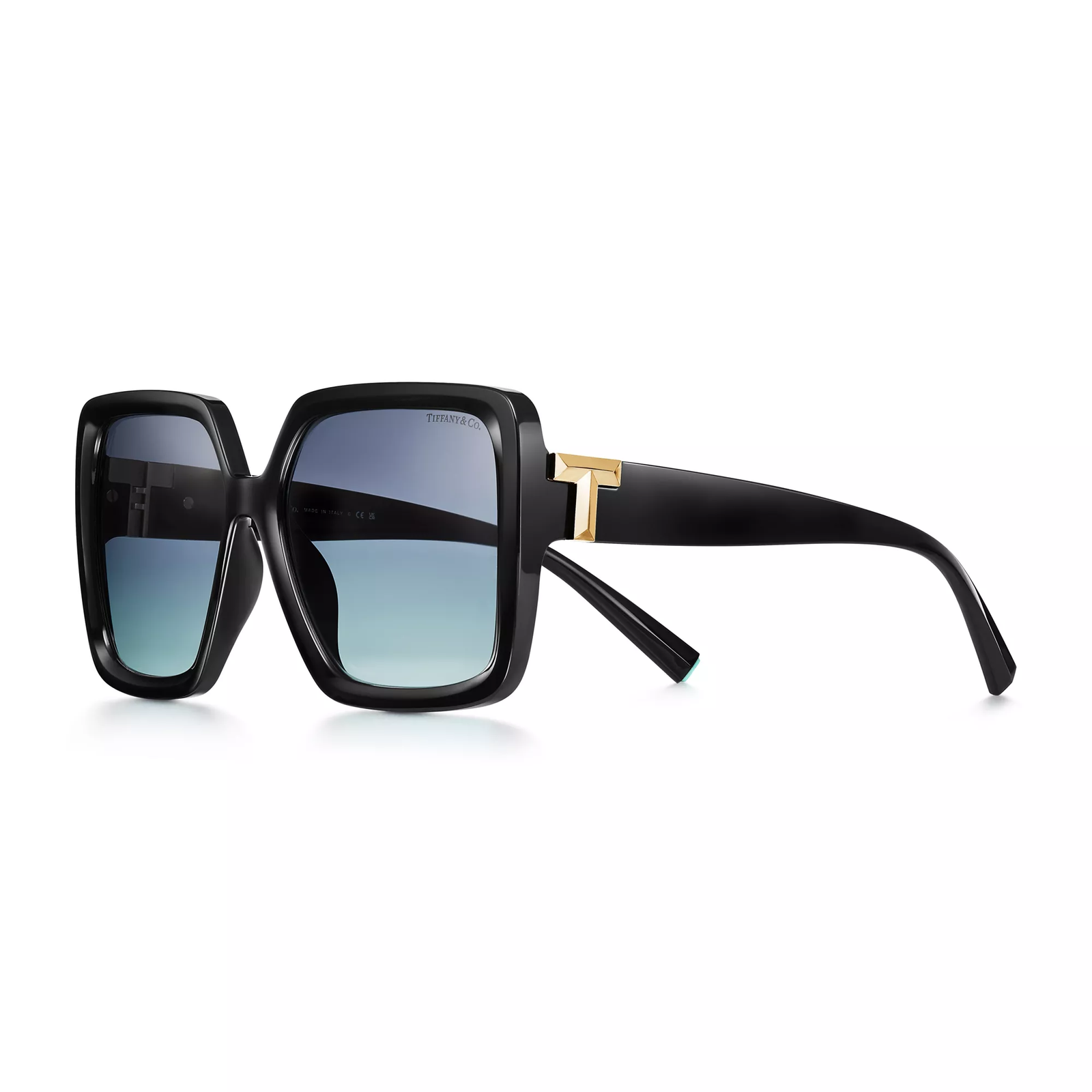 Sunglasses in Black Acetate with Tiffany Blue Lenses
