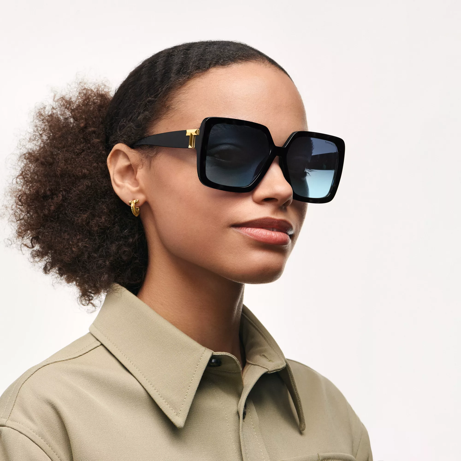 Sunglasses in Black Acetate with Tiffany Blue Lenses