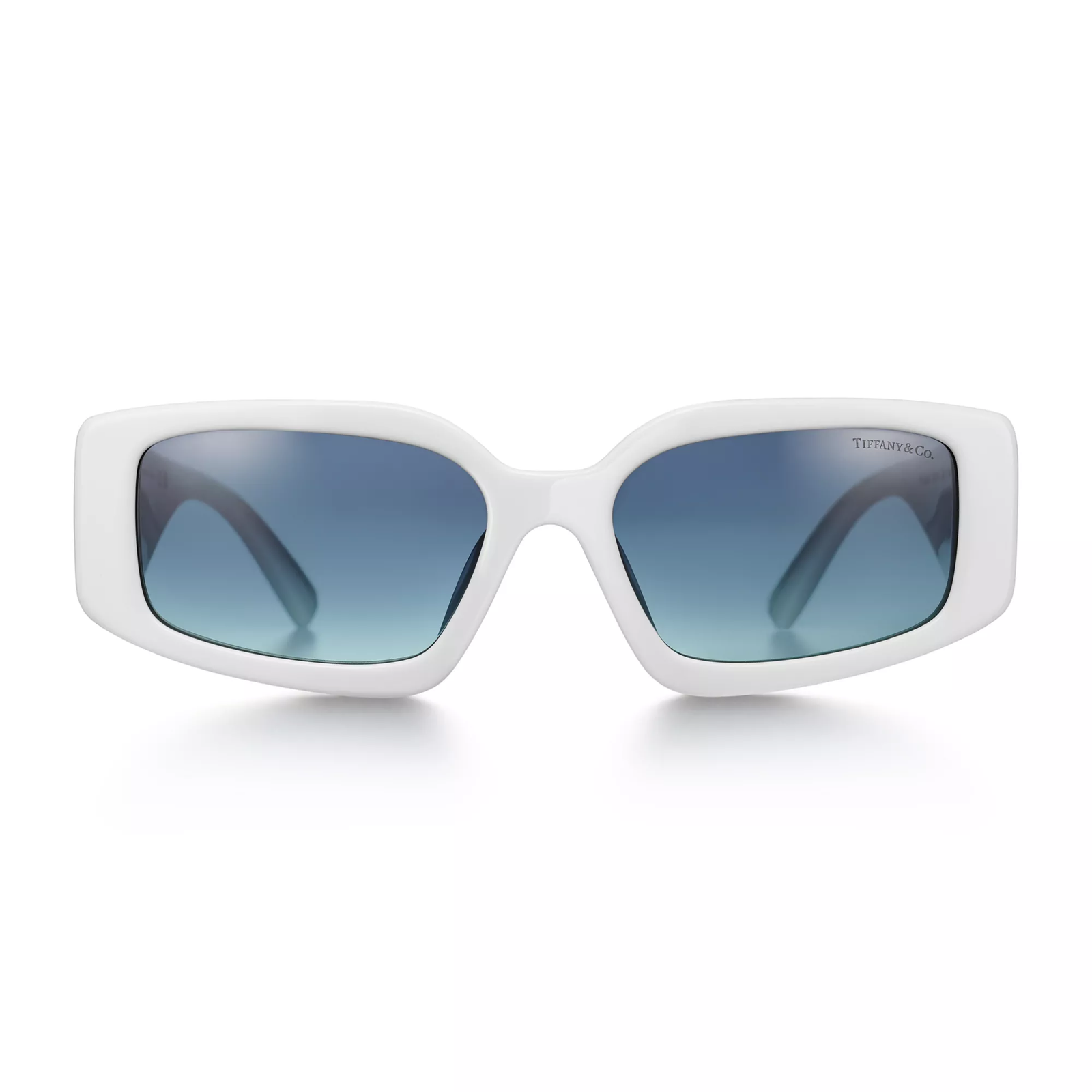 Sunglasses in White Acetate with Azure Gradient Blue Lenses