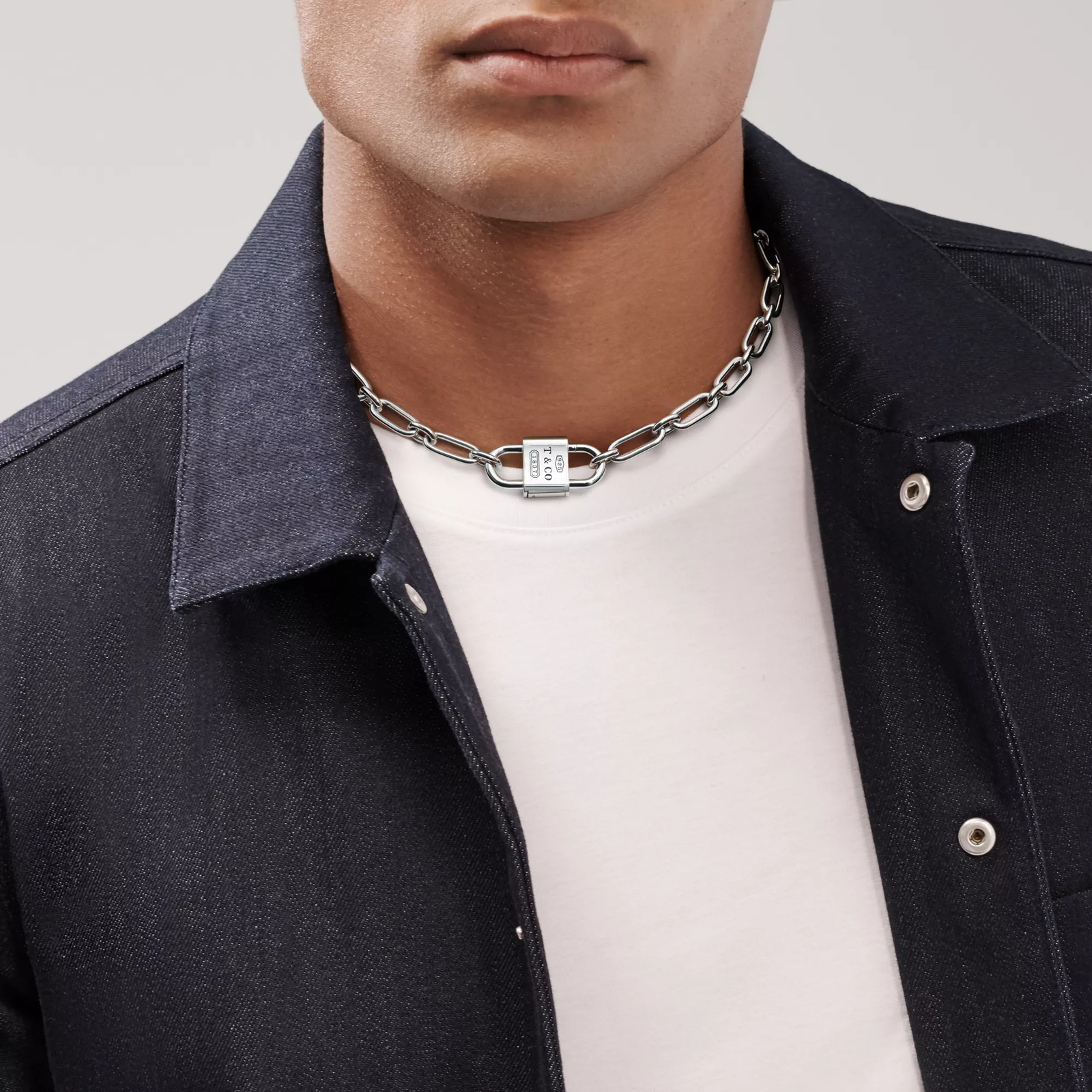 Large Double Lock Necklace in Sterling Silver