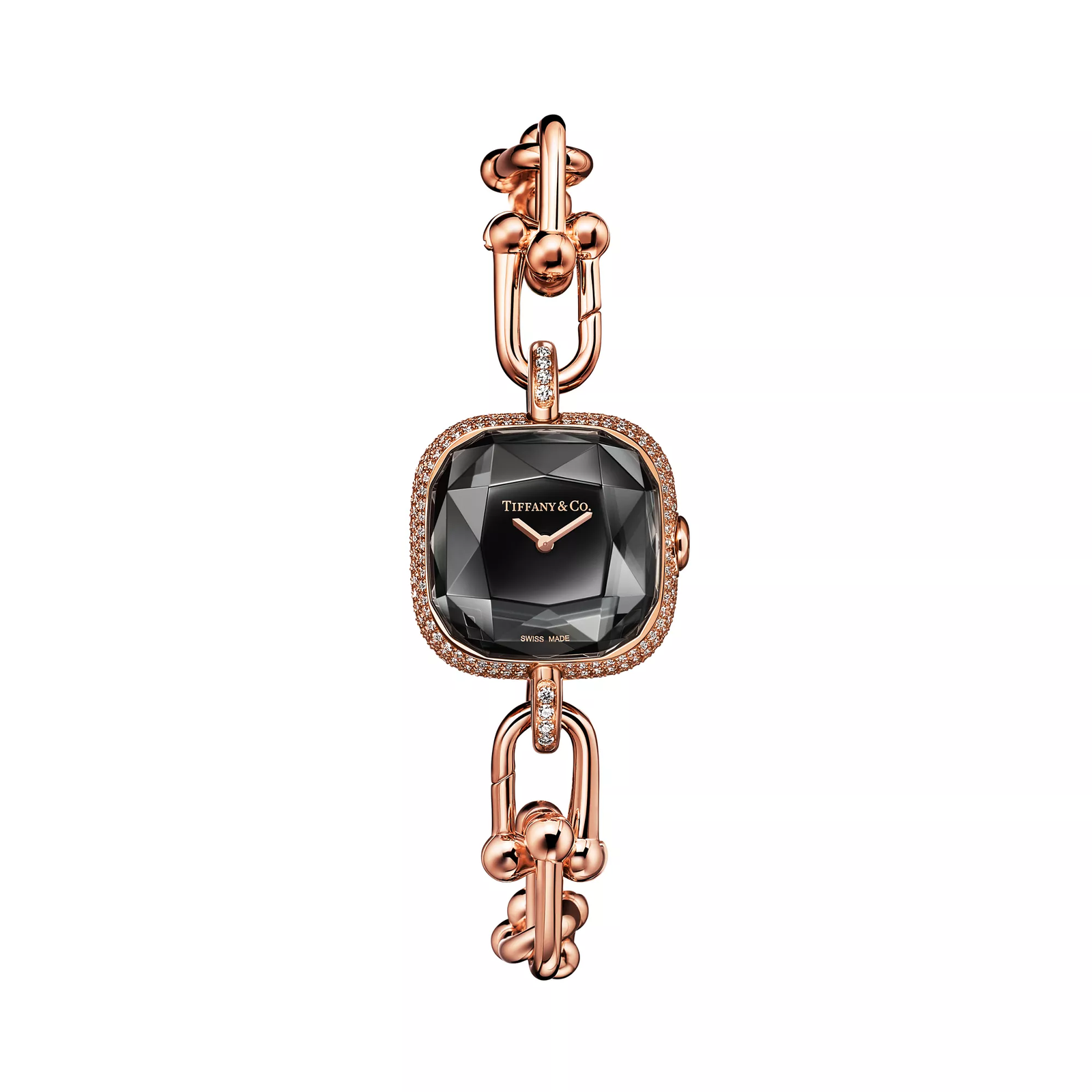 Watch in Rose Gold with Pave Diamonds and Black Lacquer