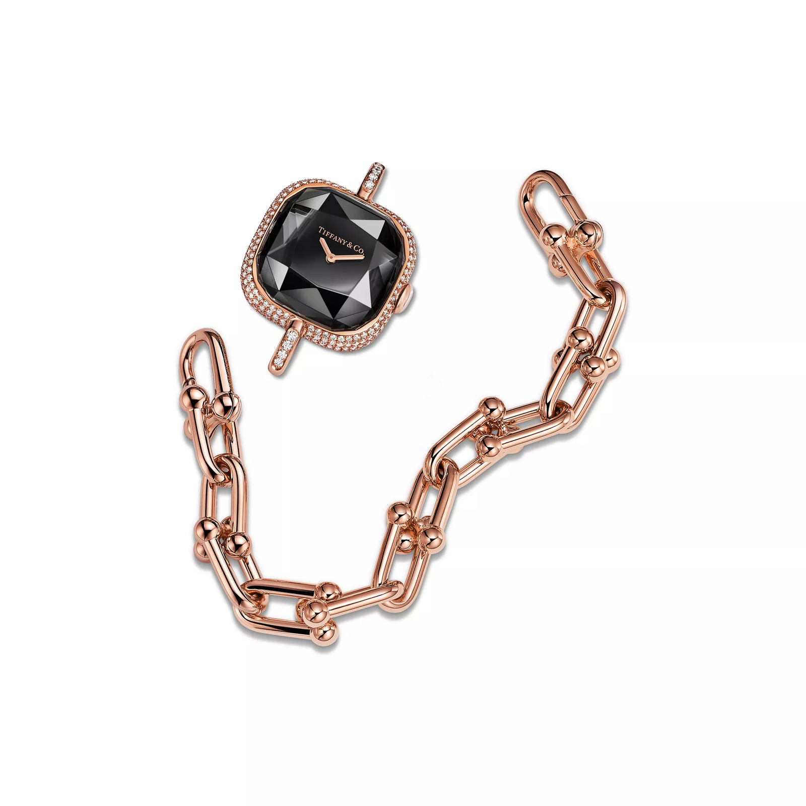 Watch in Rose Gold with Pave Diamonds and Black Lacquer