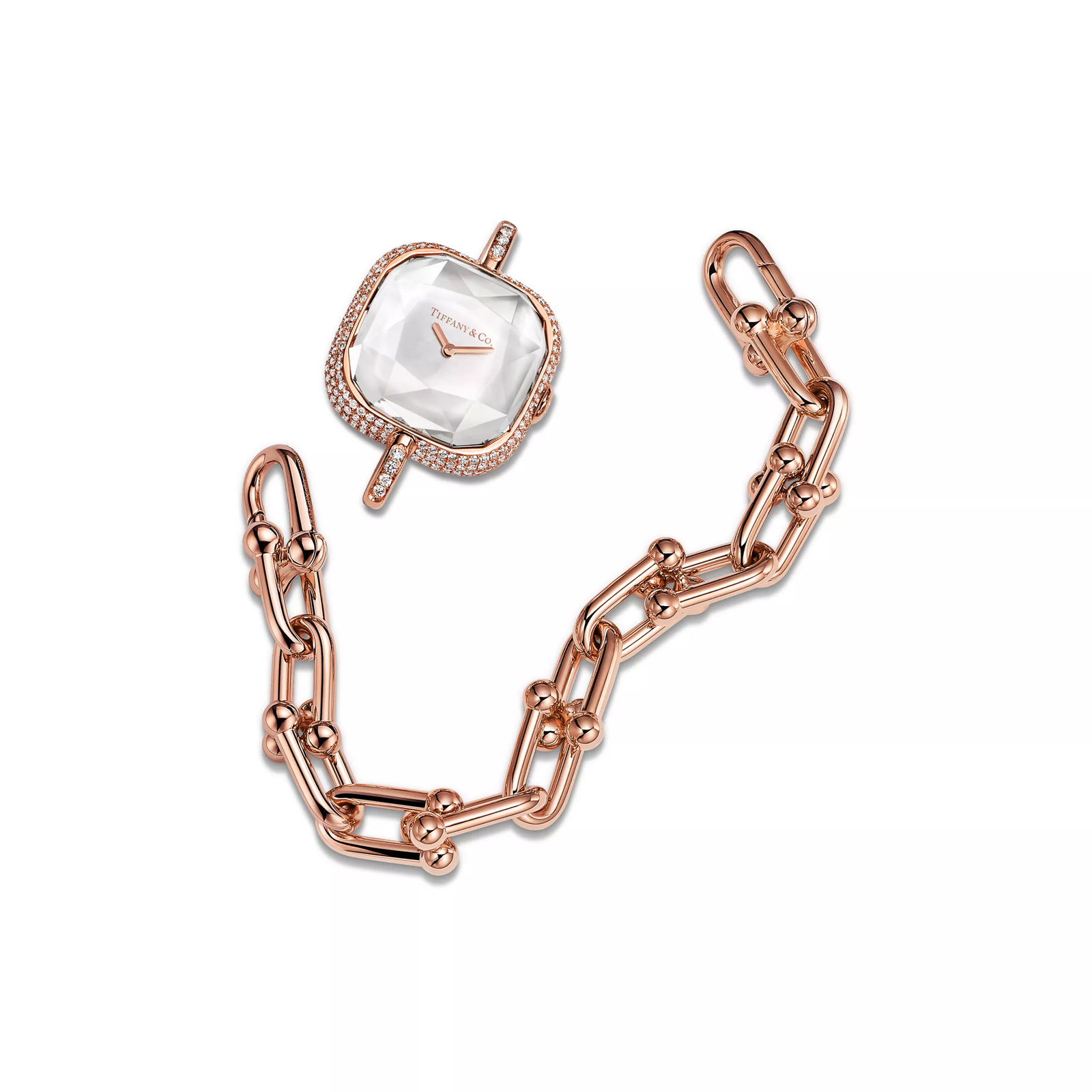 Watch in Rose Gold with Pave Diamonds and White Mother-of-pearl